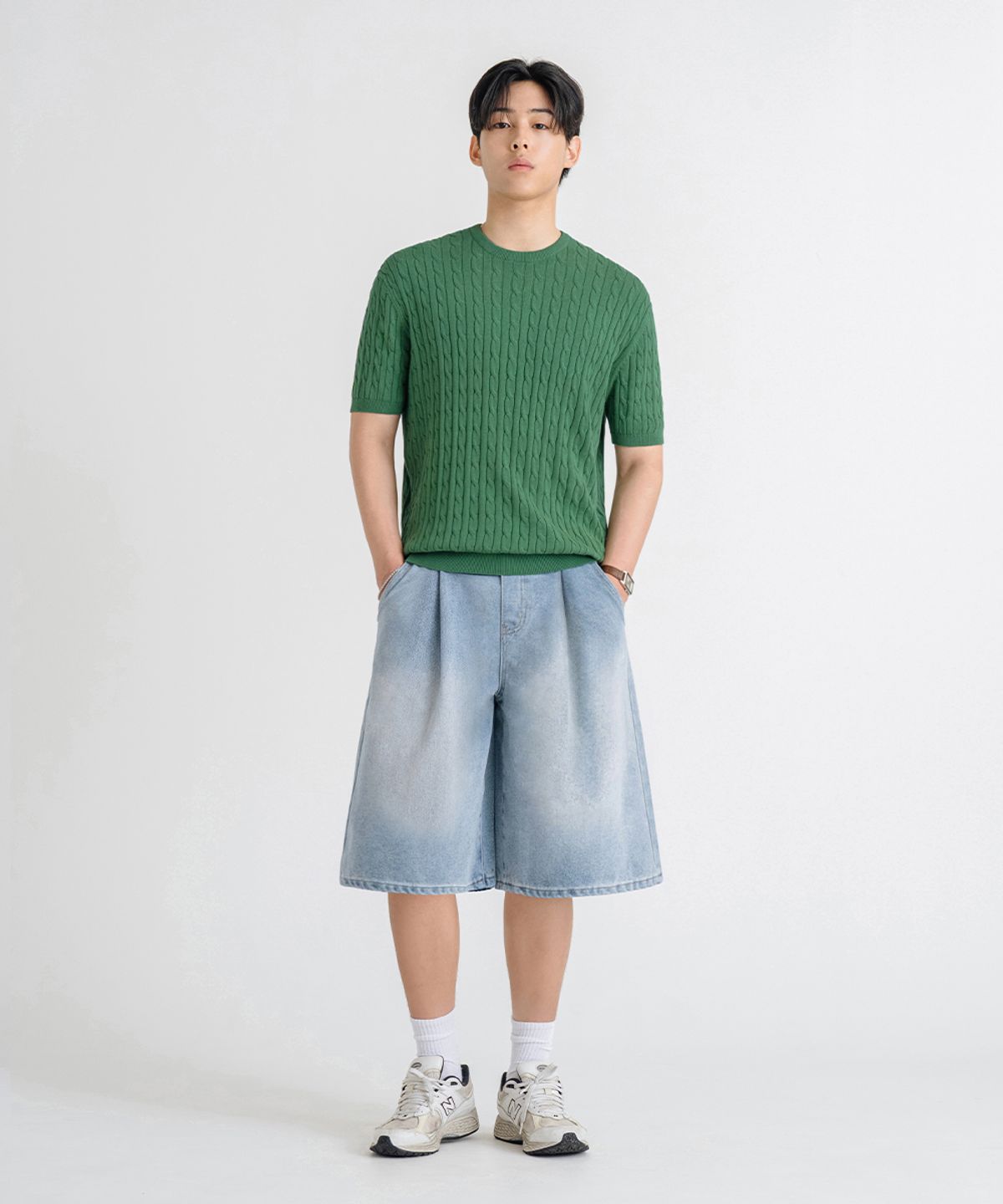 리메인세컨드(LEMAIN SECOND) 버뮤다 와이드 원턱 데님 밴딩 쇼츠_3COLOR