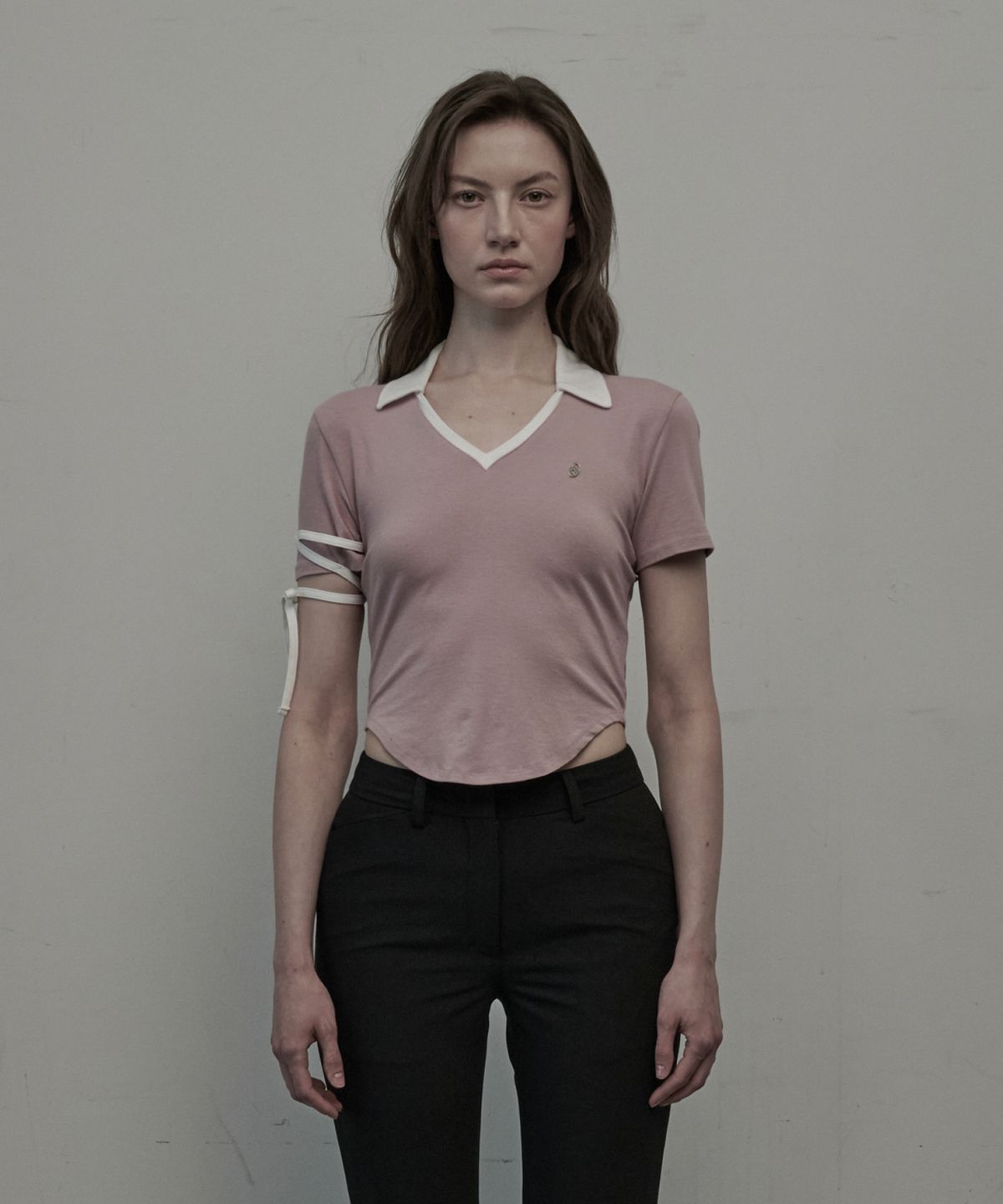 마우솔레움(MAU SOLEUM) Cherie String Collared T-Shirt - Pink