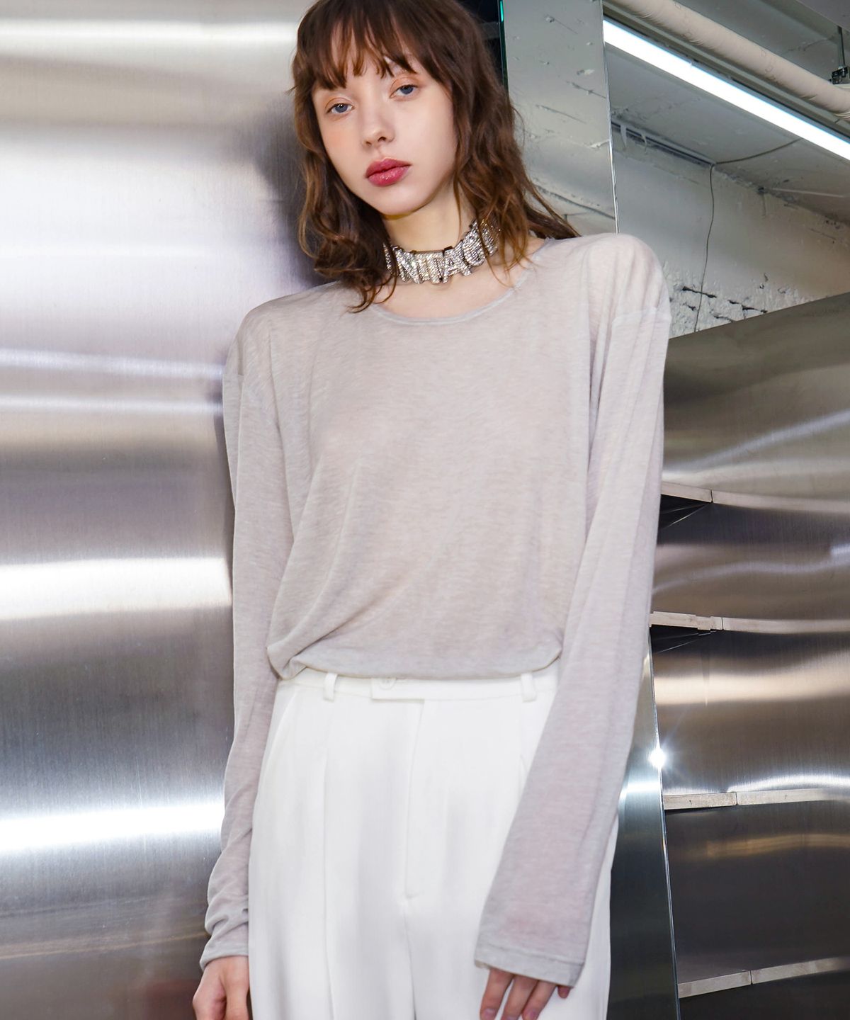 언티지(UNTAGE) U넥 울 텐셀 슬러브 티셔츠[Melange White(UNISEX)]_UTT-ST56