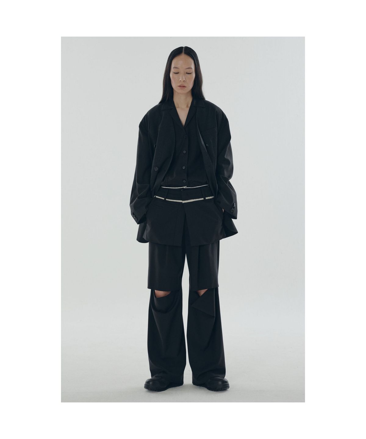 래코드(RECODE) Boxy Shirt with Layered Wrap Skirt_RQSAM25513BKX