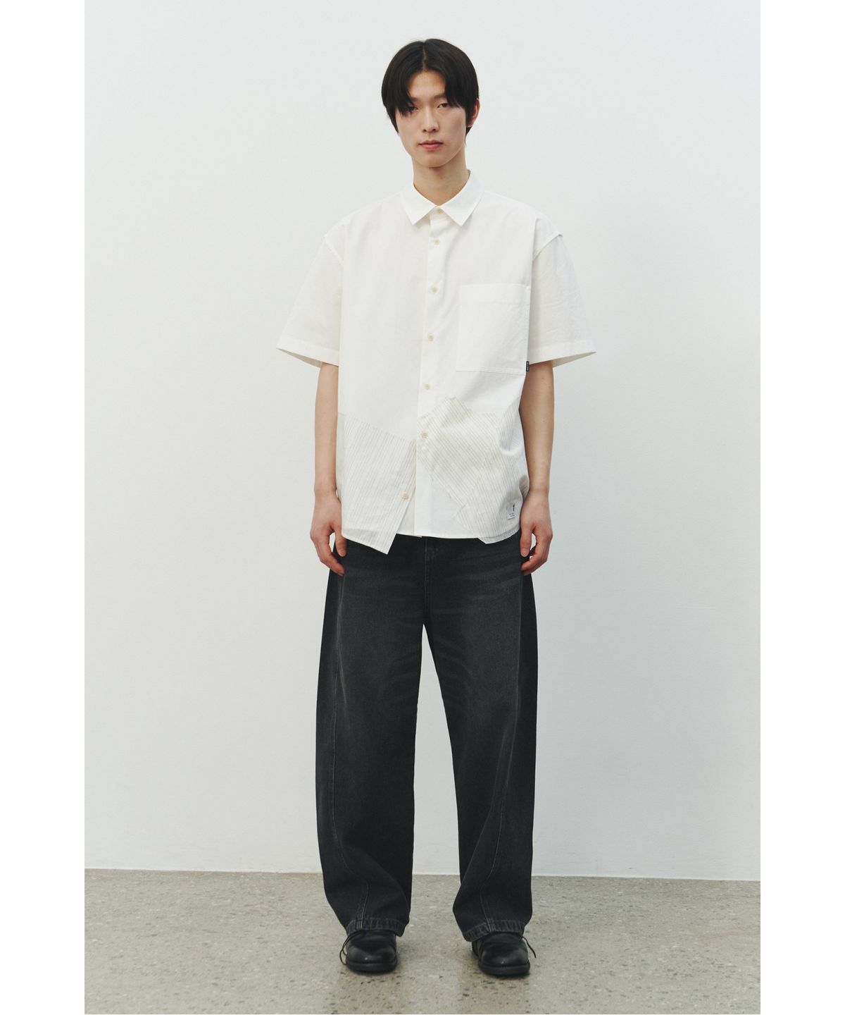 래코드(RECODE) Patchwork Short Sleeves Shirts_RKSAS25612WHX