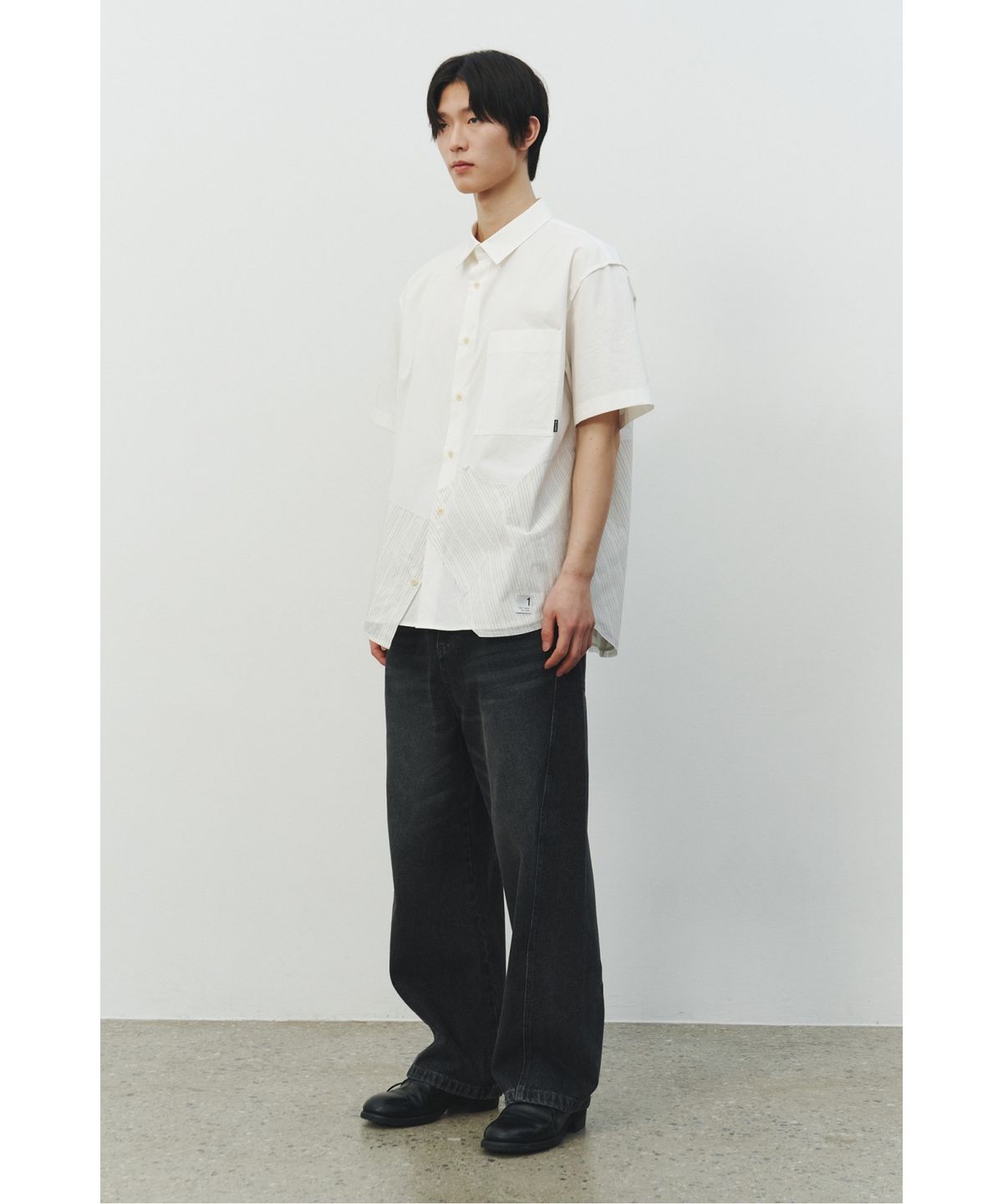 래코드(RECODE) Patchwork Short Sleeves Shirts_RKSAS25612WHX