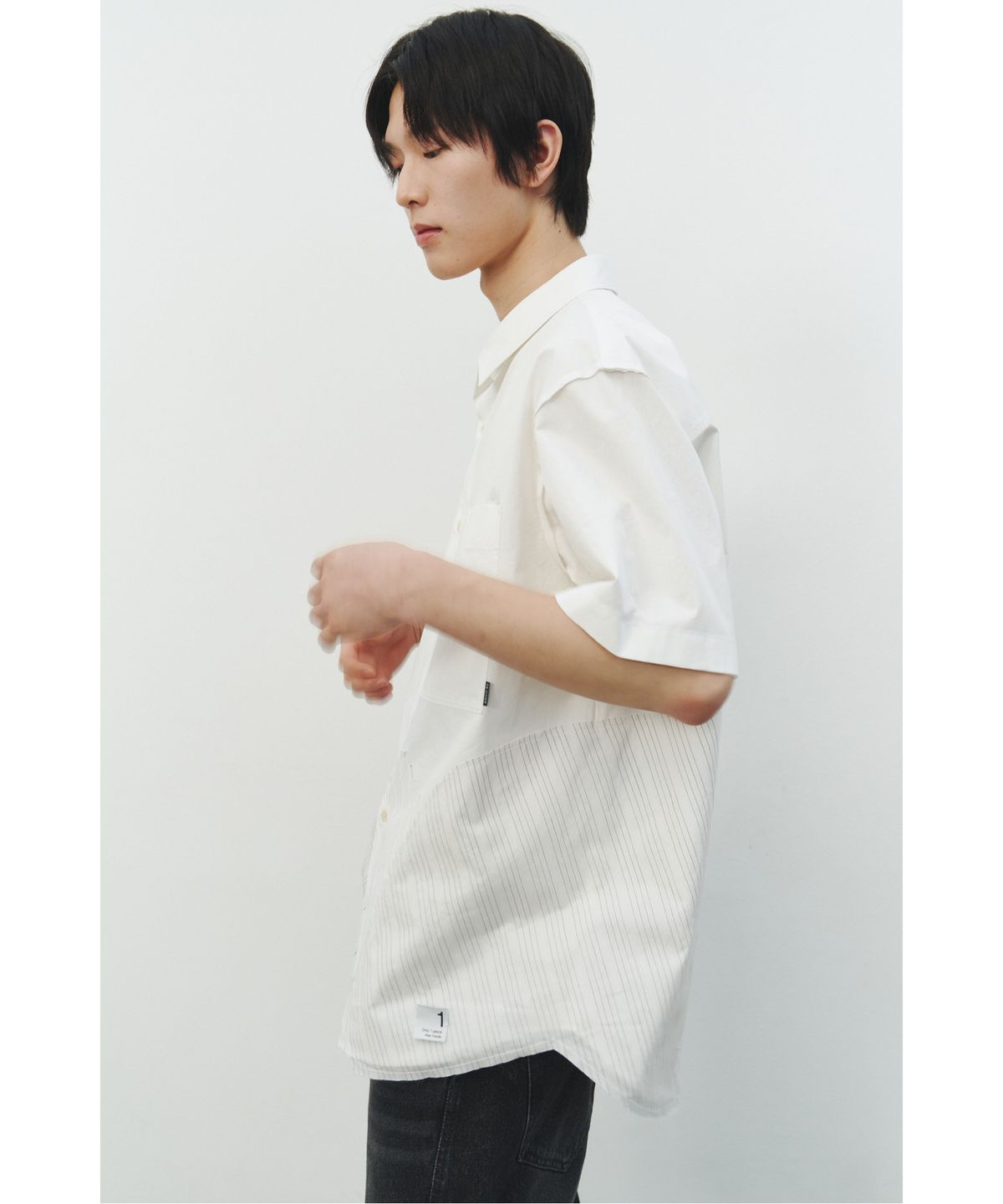 래코드(RECODE) Patchwork Short Sleeves Shirts_RKSAS25612WHX