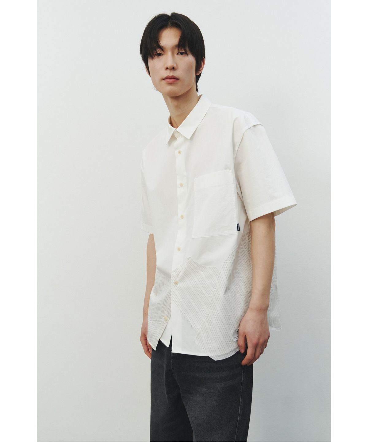 래코드(RECODE) Patchwork Short Sleeves Shirts_RKSAS25612WHX