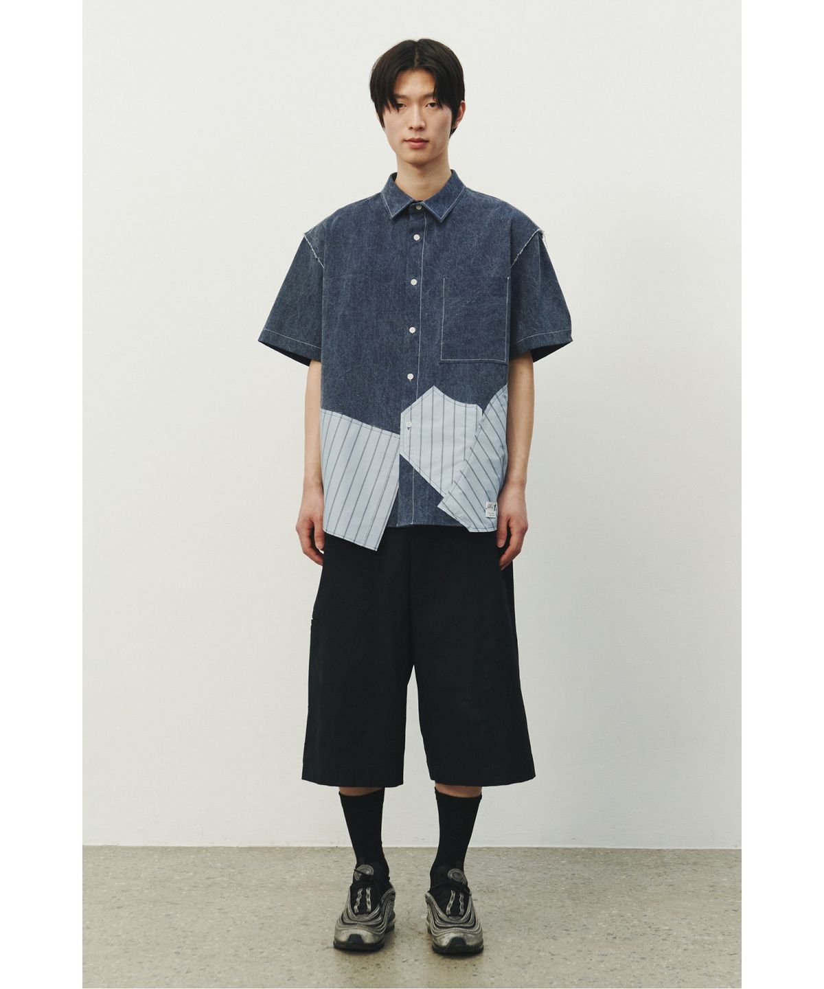 래코드(RECODE) Patchwork Denim Short Sleeves Shirts_RKSAS25632BUX
