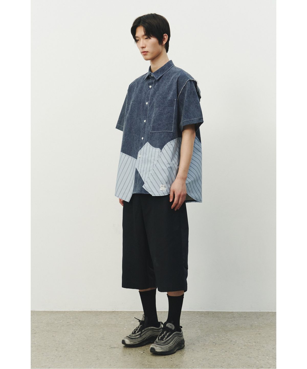 래코드(RECODE) Patchwork Denim Short Sleeves Shirts_RKSAS25632BUX