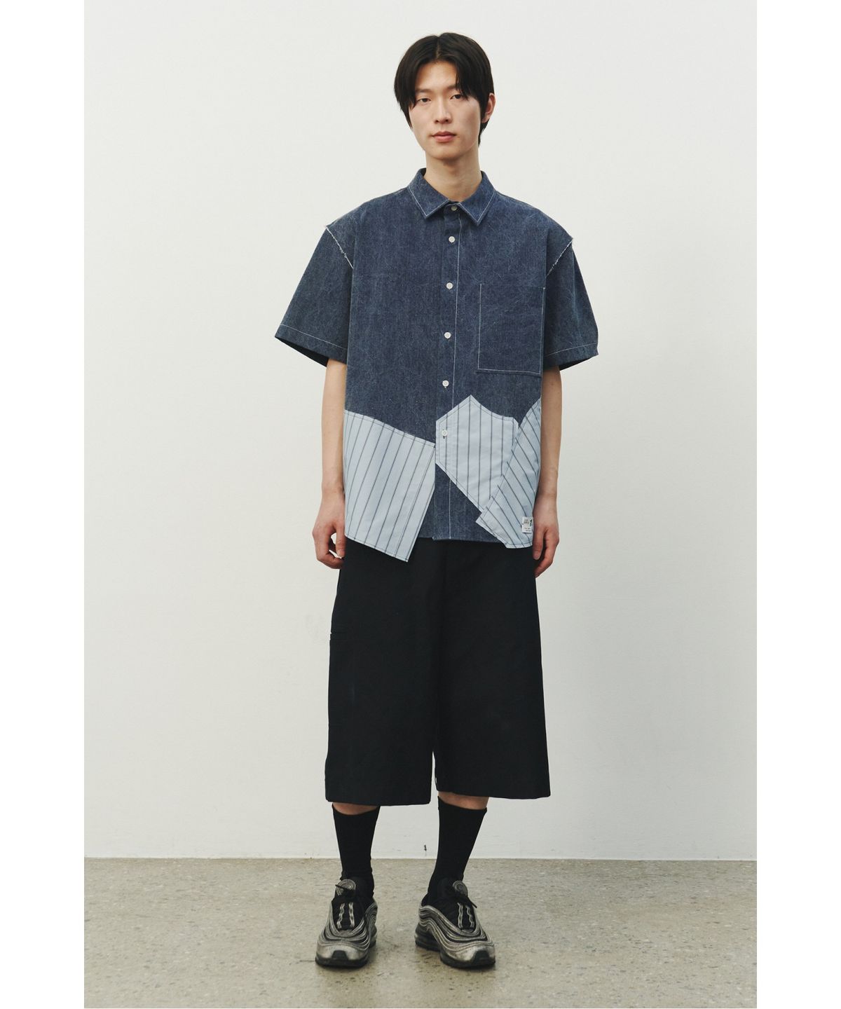 래코드(RECODE) Patchwork Denim Short Sleeves Shirts_RKSAS25632BUX