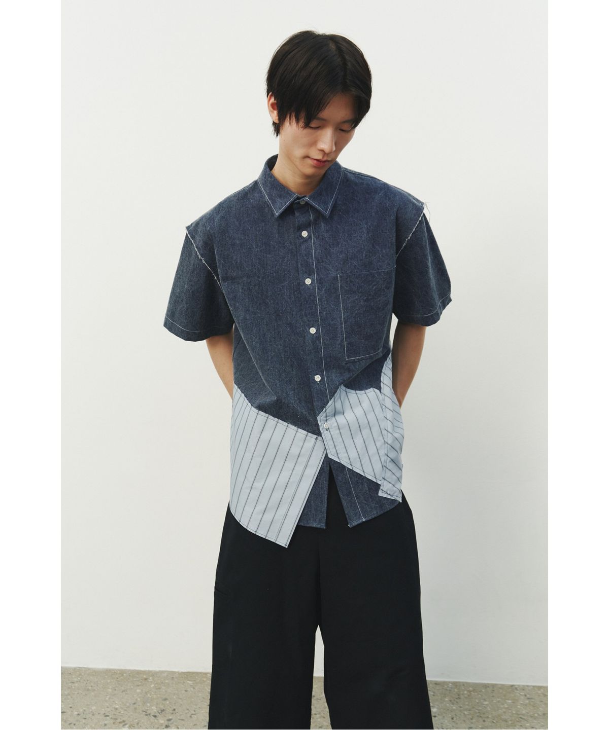 래코드(RECODE) Patchwork Denim Short Sleeves Shirts_RKSAS25632BUX