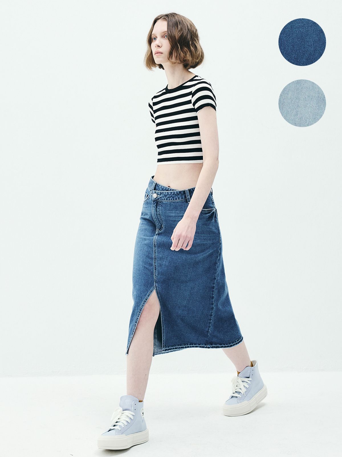 람(RAAM) RAS5014 언발란스 Aline 데님 스커트