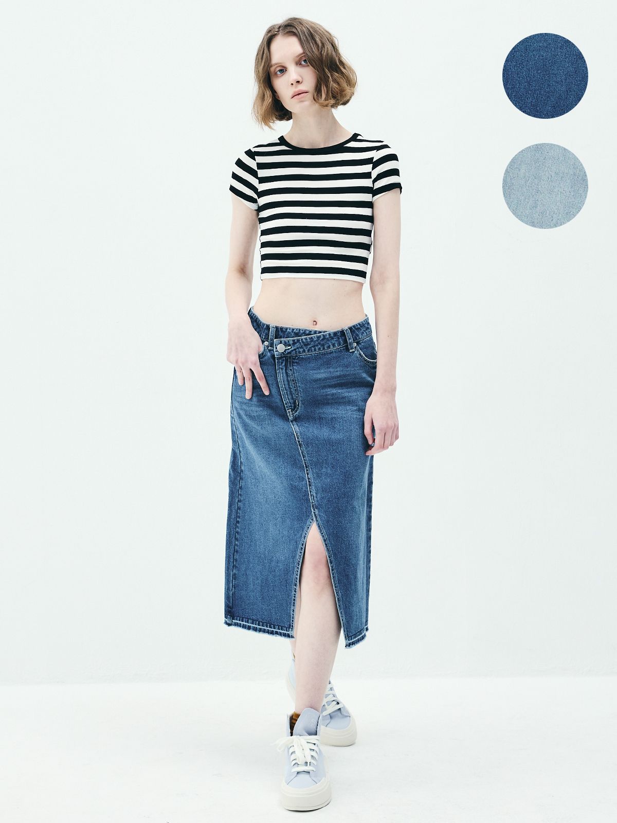 람(RAAM) RAS5014 언발란스 Aline 데님 스커트