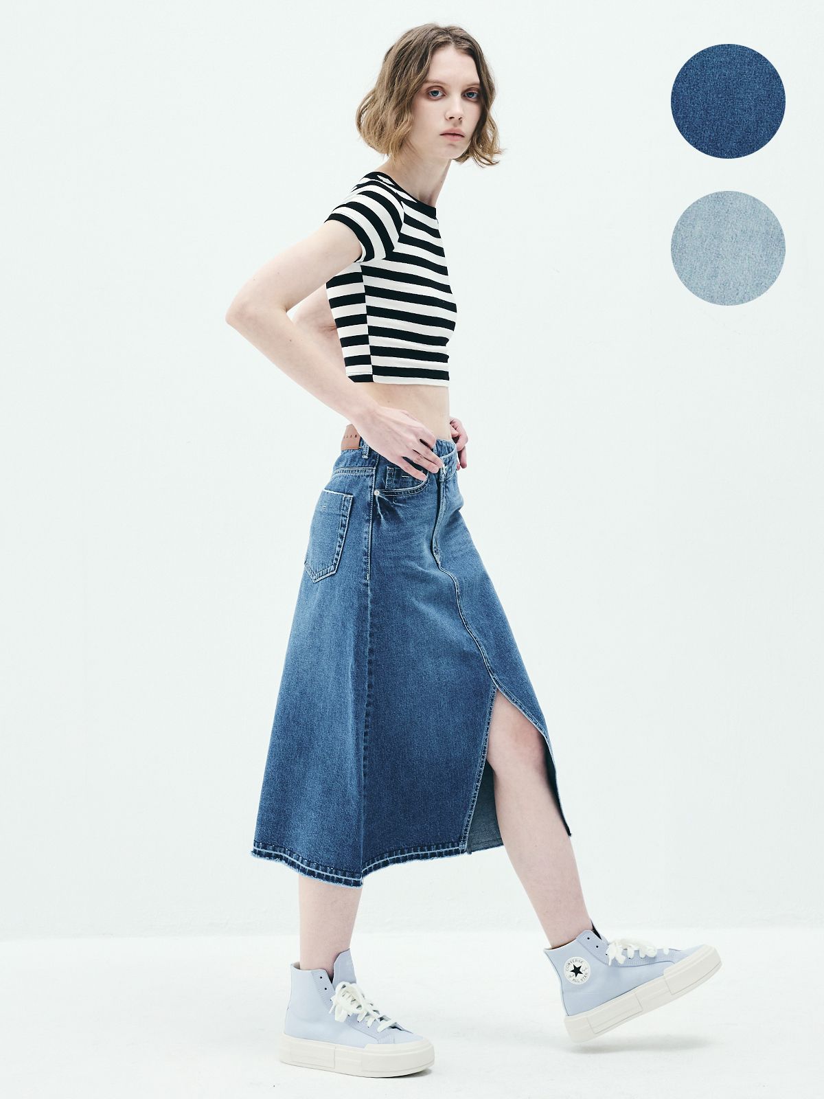 람(RAAM) RAS5014 언발란스 Aline 데님 스커트