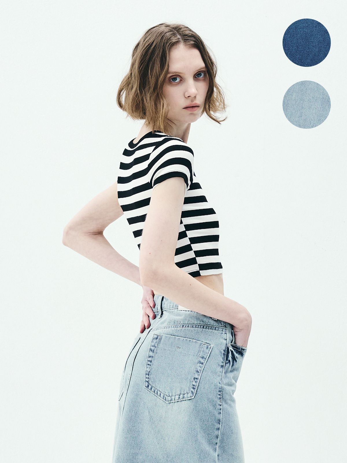 람(RAAM) RAS5014 언발란스 Aline 데님 스커트