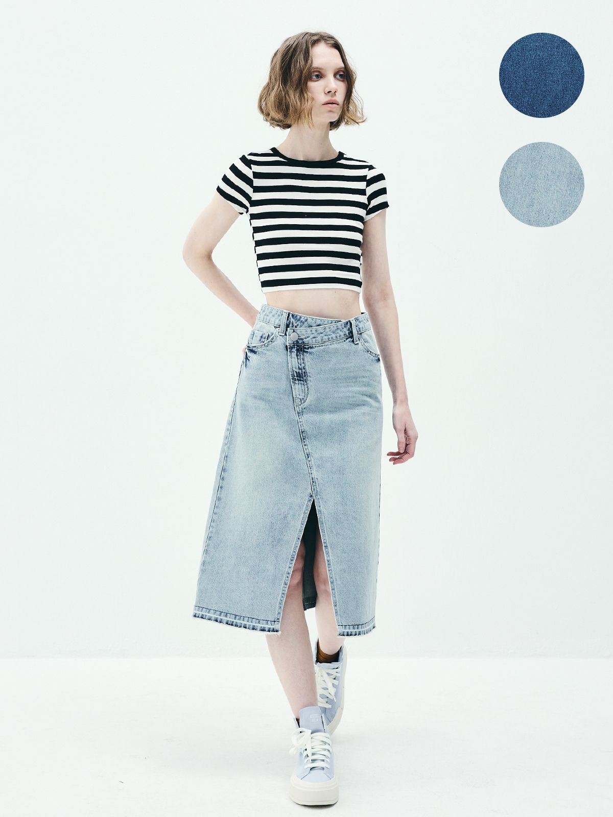 람(RAAM) RAS5014 언발란스 Aline 데님 스커트