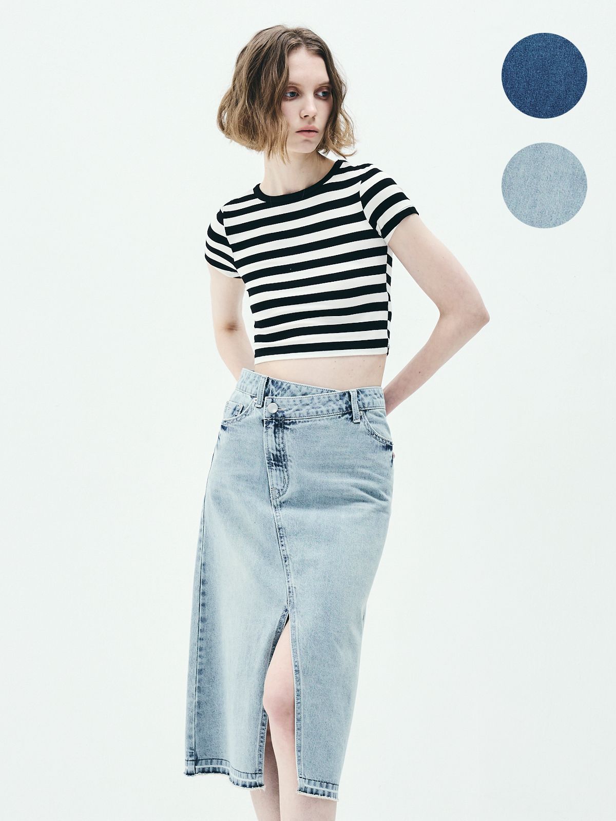 람(RAAM) RAS5014 언발란스 Aline 데님 스커트