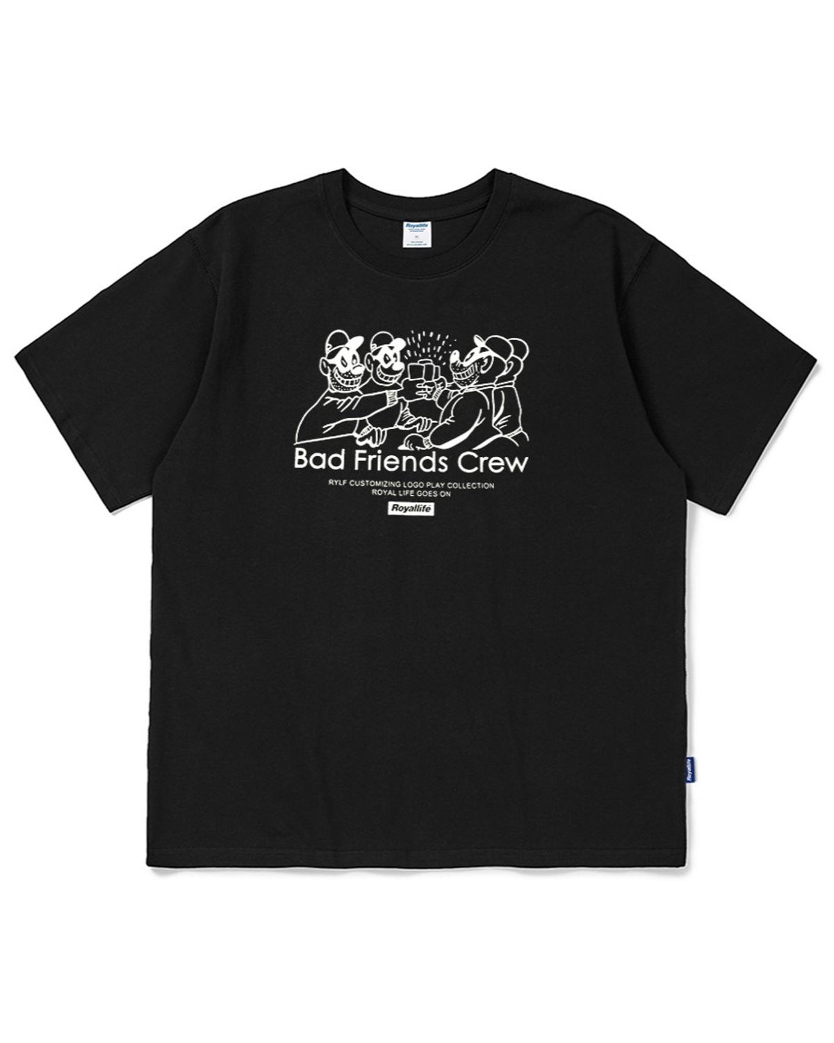 로얄라이프(ROYALLIFE) 배드 프렌즈 크루 그래픽 오버핏 반팔 (RL1022 BAD FRIENDS TEE) 2Color