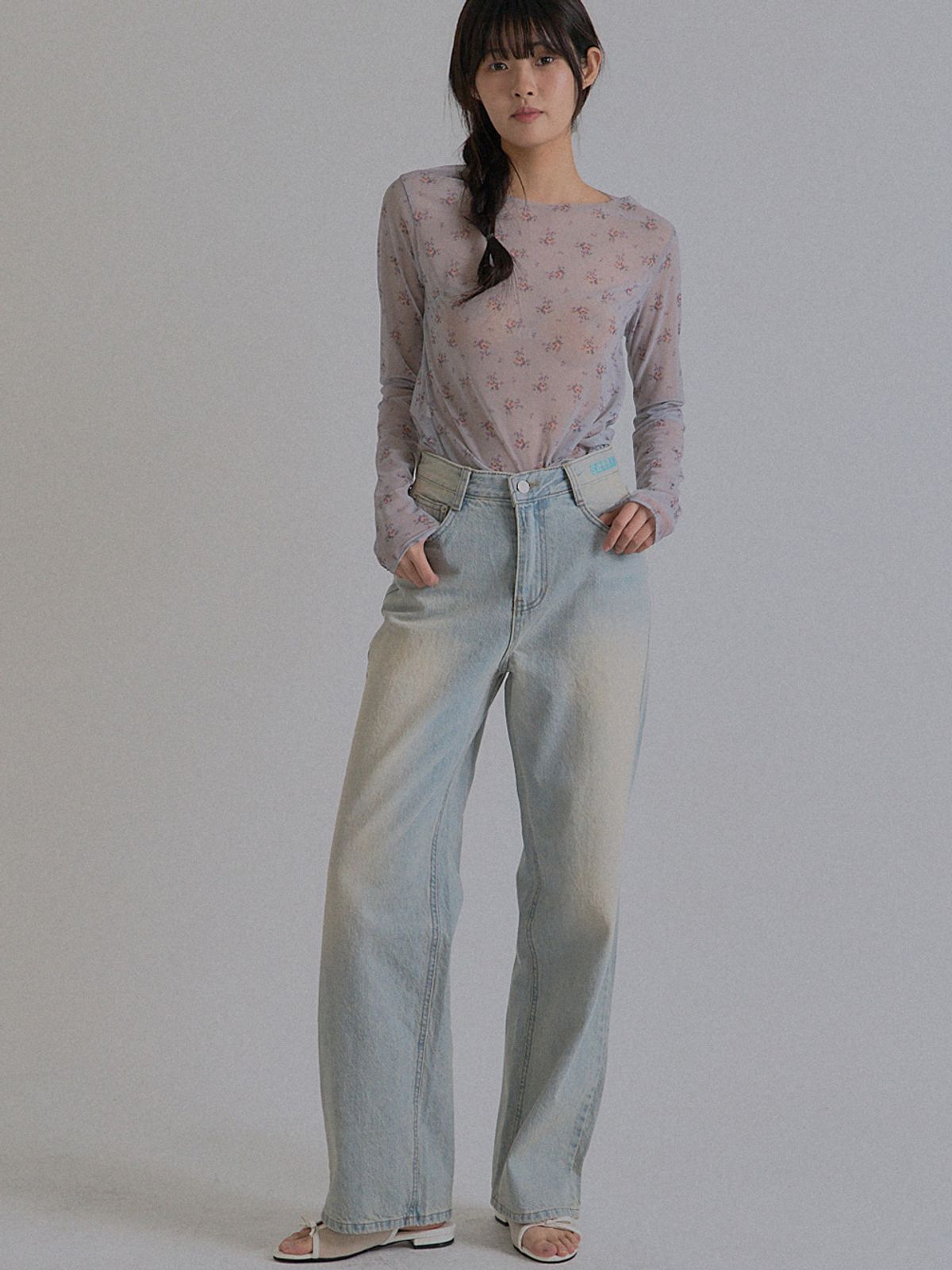 쏘리, 투 머치 러브(SORRY, TOO MUCH LOVE) Ash Blue Washed Straight Denim Pants_Sky Blue