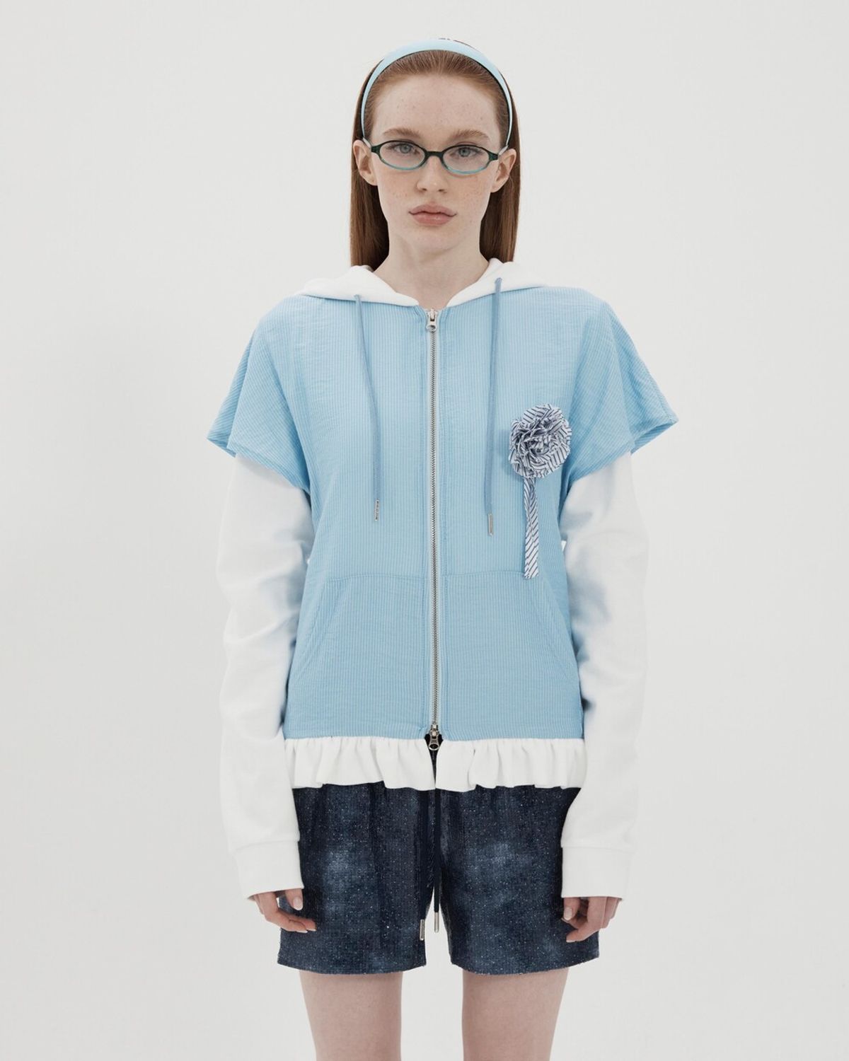 퓨레(PUREE) Shirt layered hoodie White