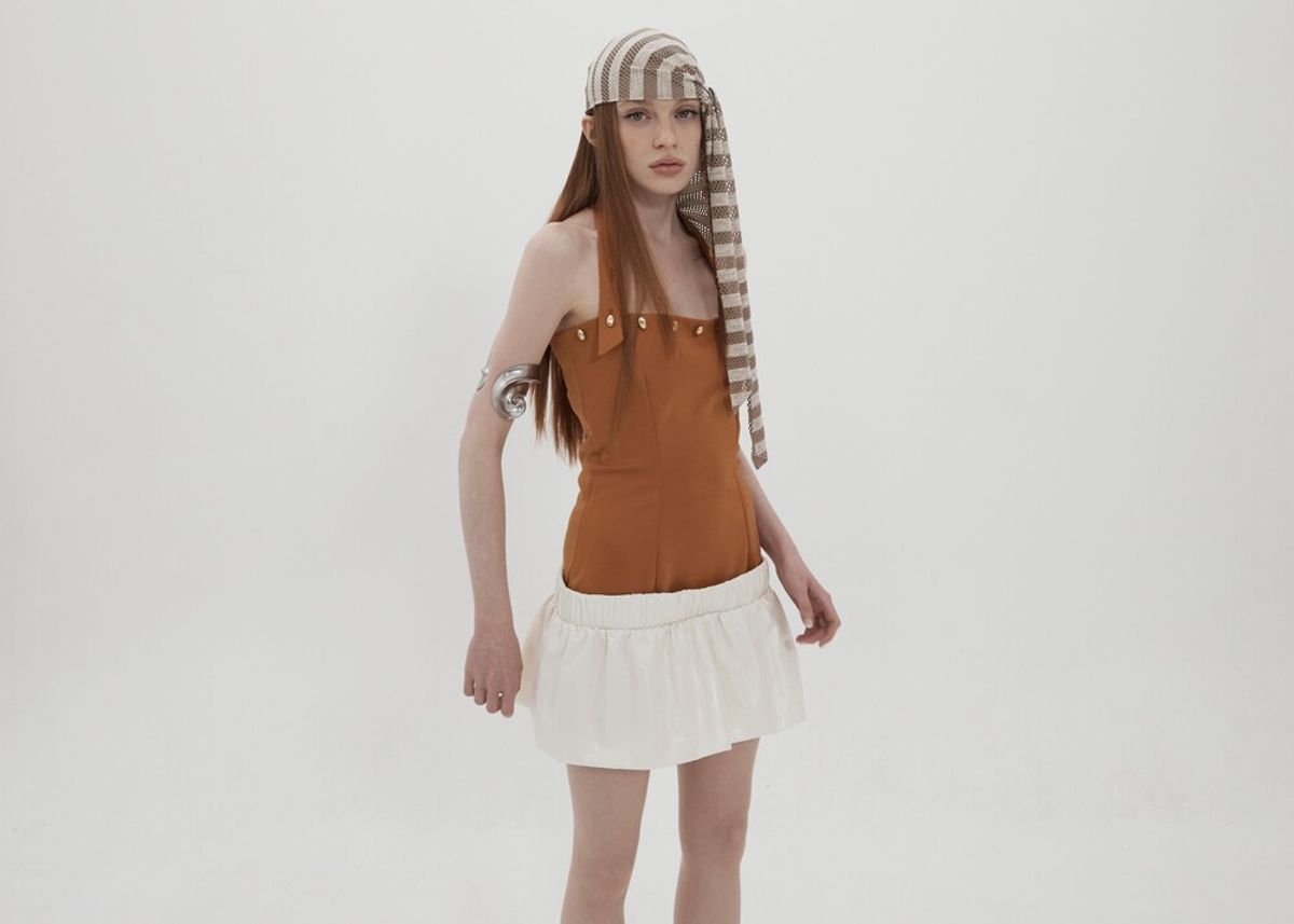 퓨레(PUREE) Button strap dress Caramel