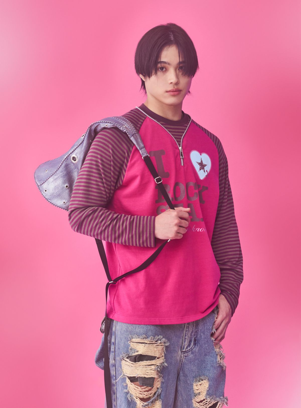 퓨레(PUREE) I LOVE ROCKSTAR tee Pink