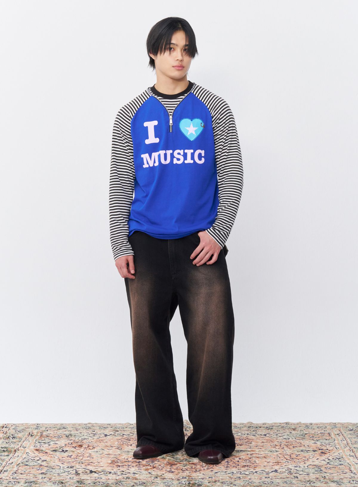 퓨레(PUREE) I LOVE MUSIC tee Blue