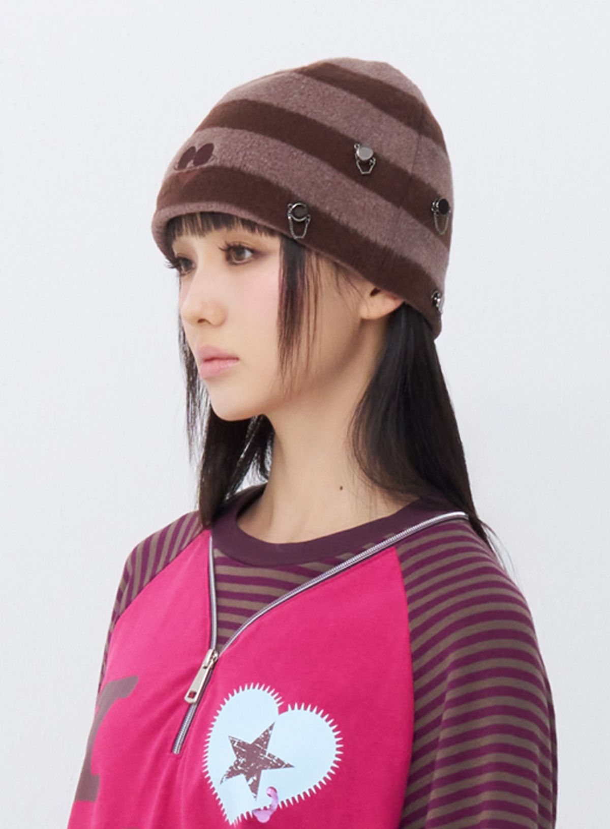 퓨레(PUREE) Piercing charm beanie Brown