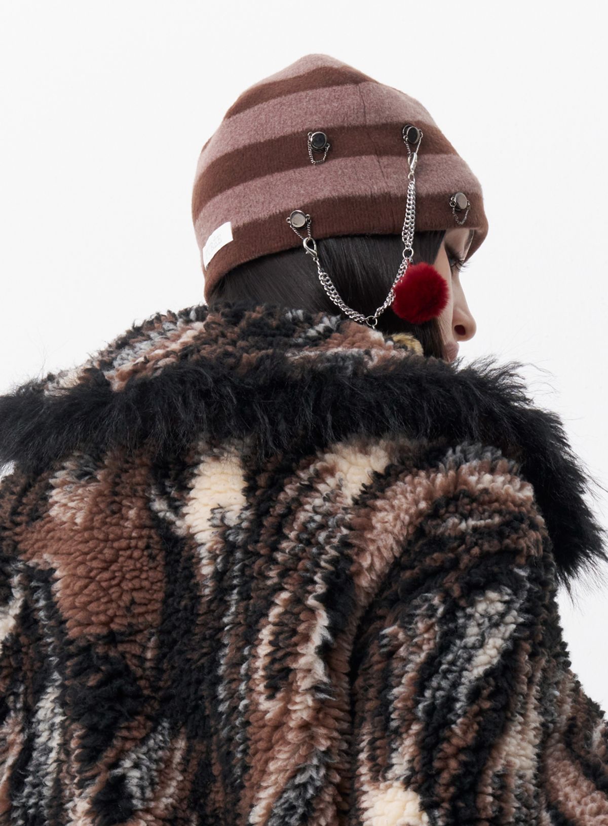 퓨레(PUREE) Piercing charm beanie Brown