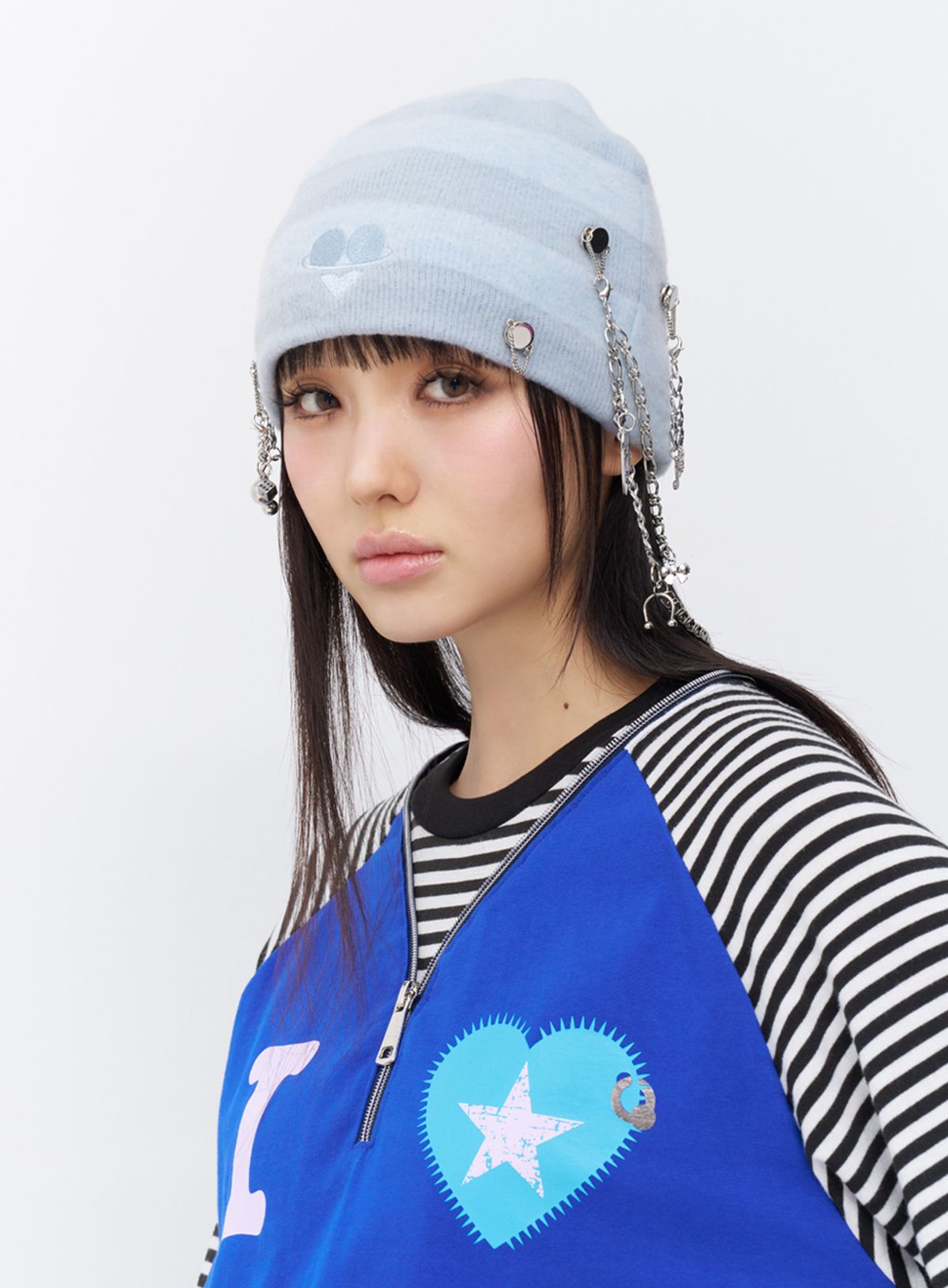 퓨레(PUREE) Piercing charm beanie Pale blue