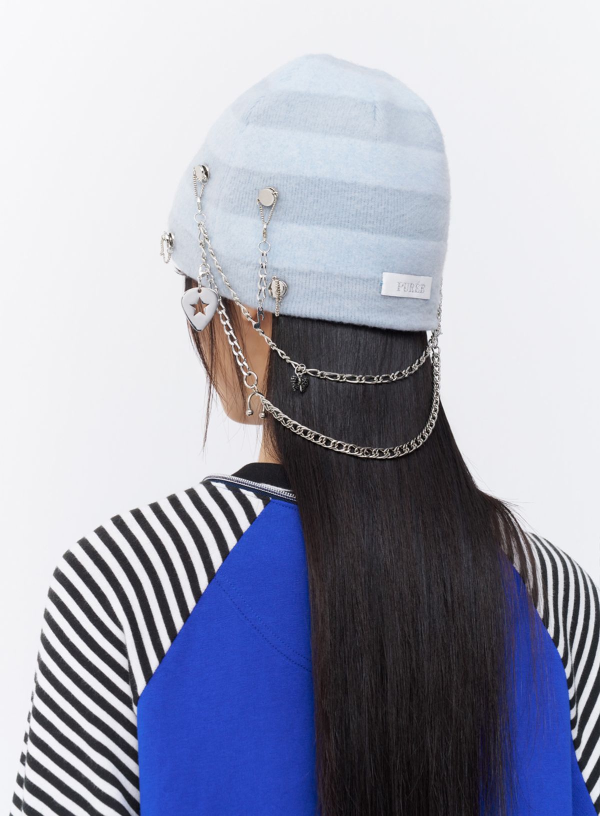 퓨레(PUREE) Piercing charm beanie Pale blue