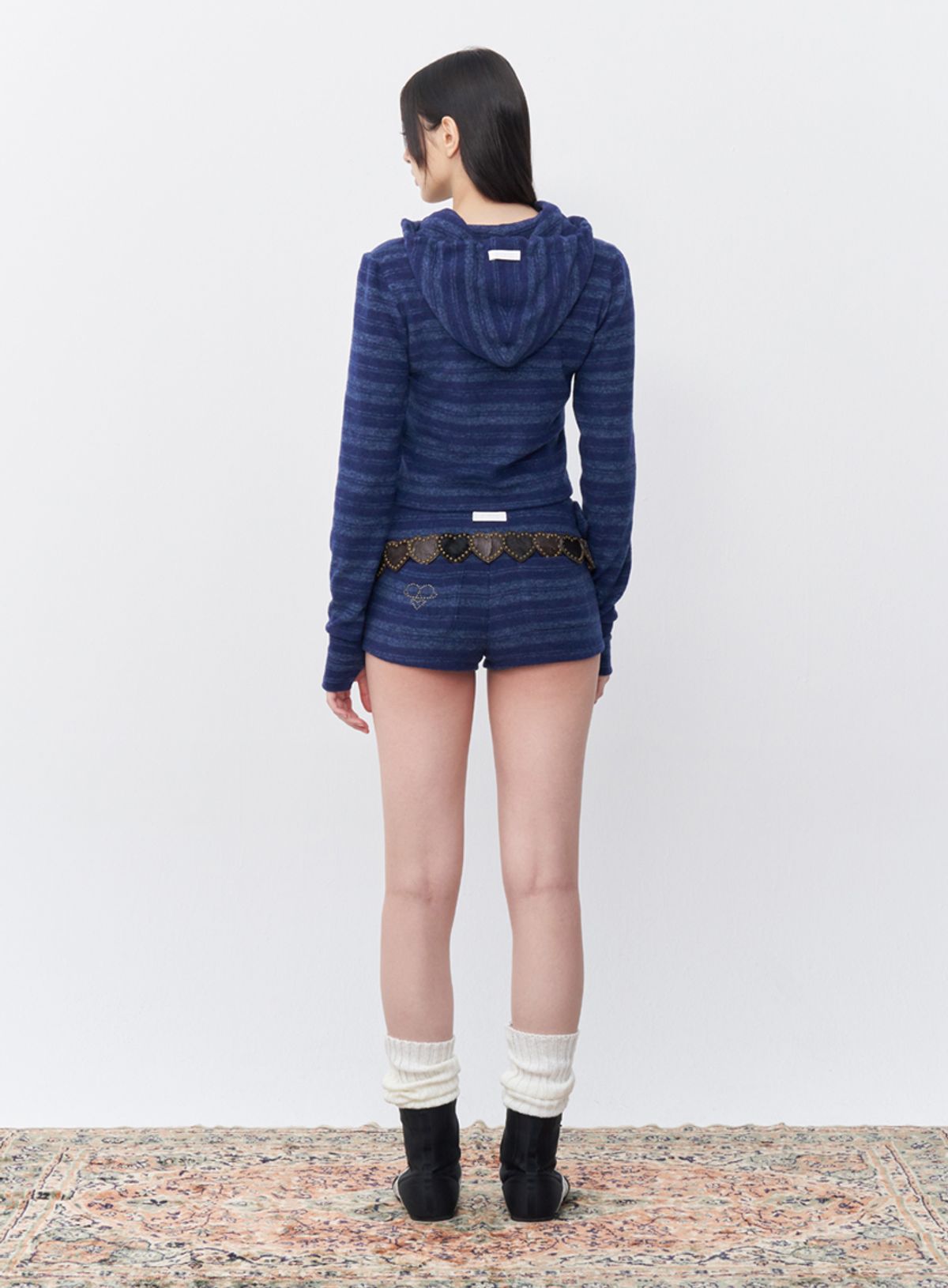 퓨레(PUREE) Double string piercing hoodie Navy
