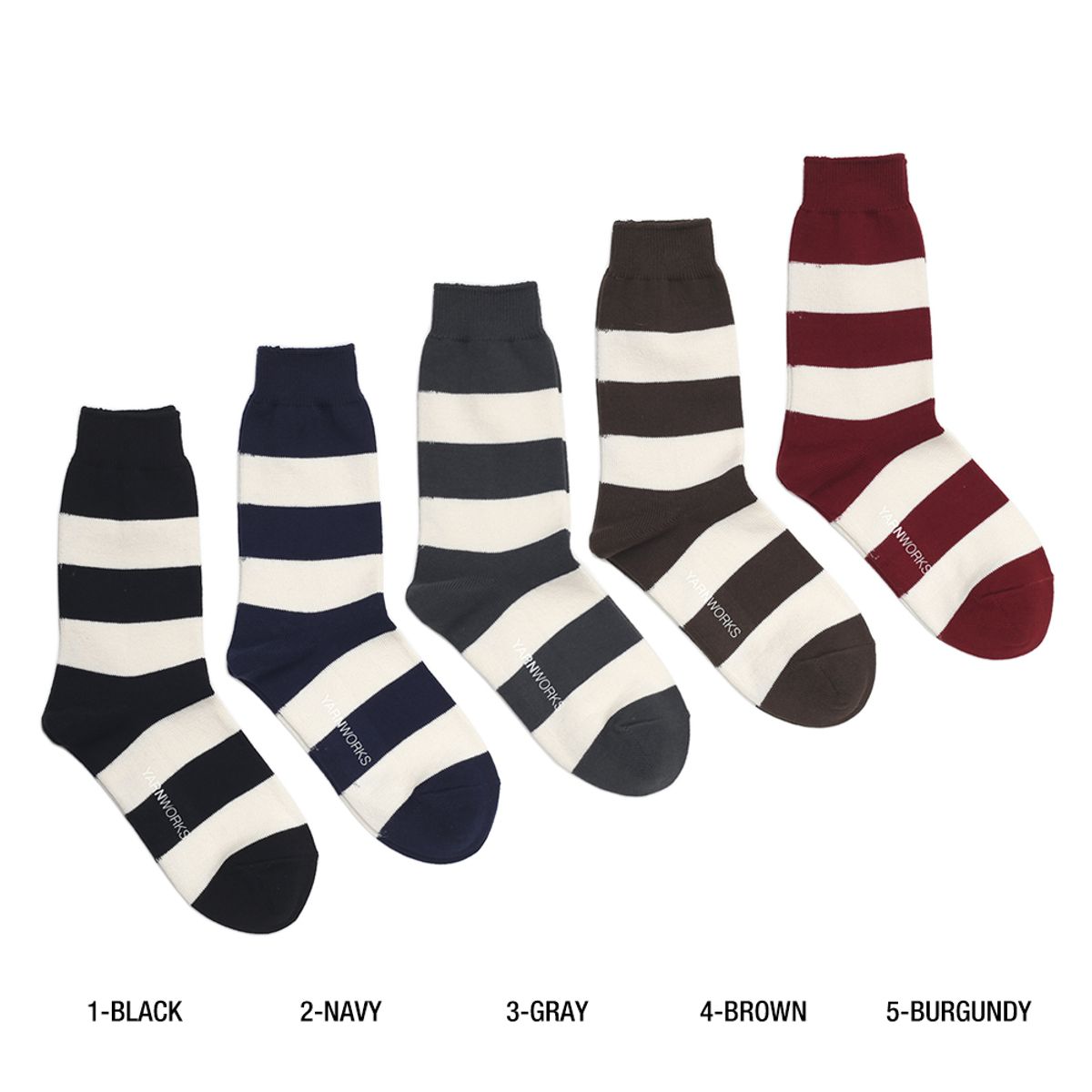 얀웍스(YARNWORKS) [베이직 컬러 5팩]WORK RUGBY 와이드 스트라이프 양말