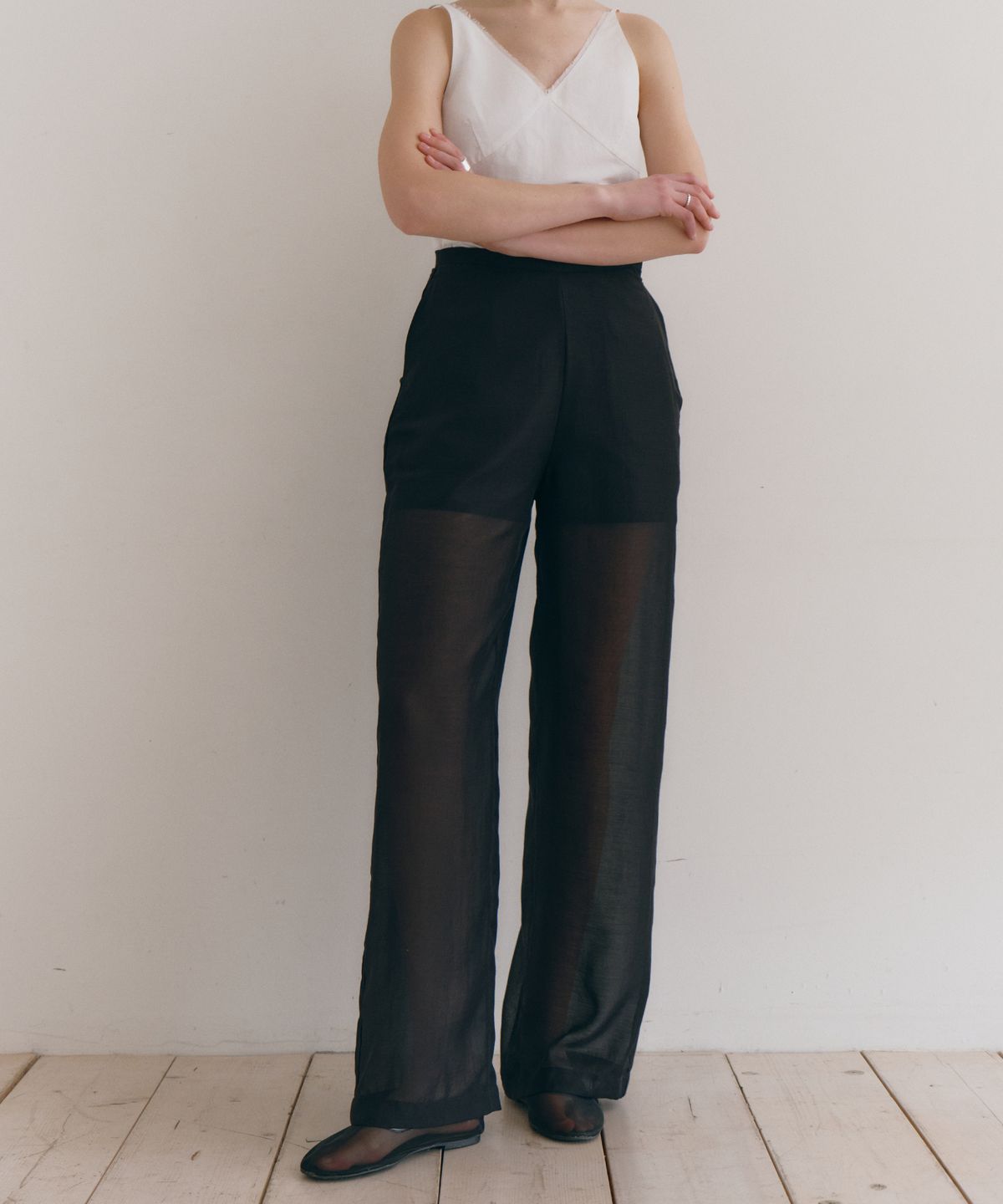 로우타이드(LOW TIDE) SHEER LAYERED SKIRT PANTS [BLACK]