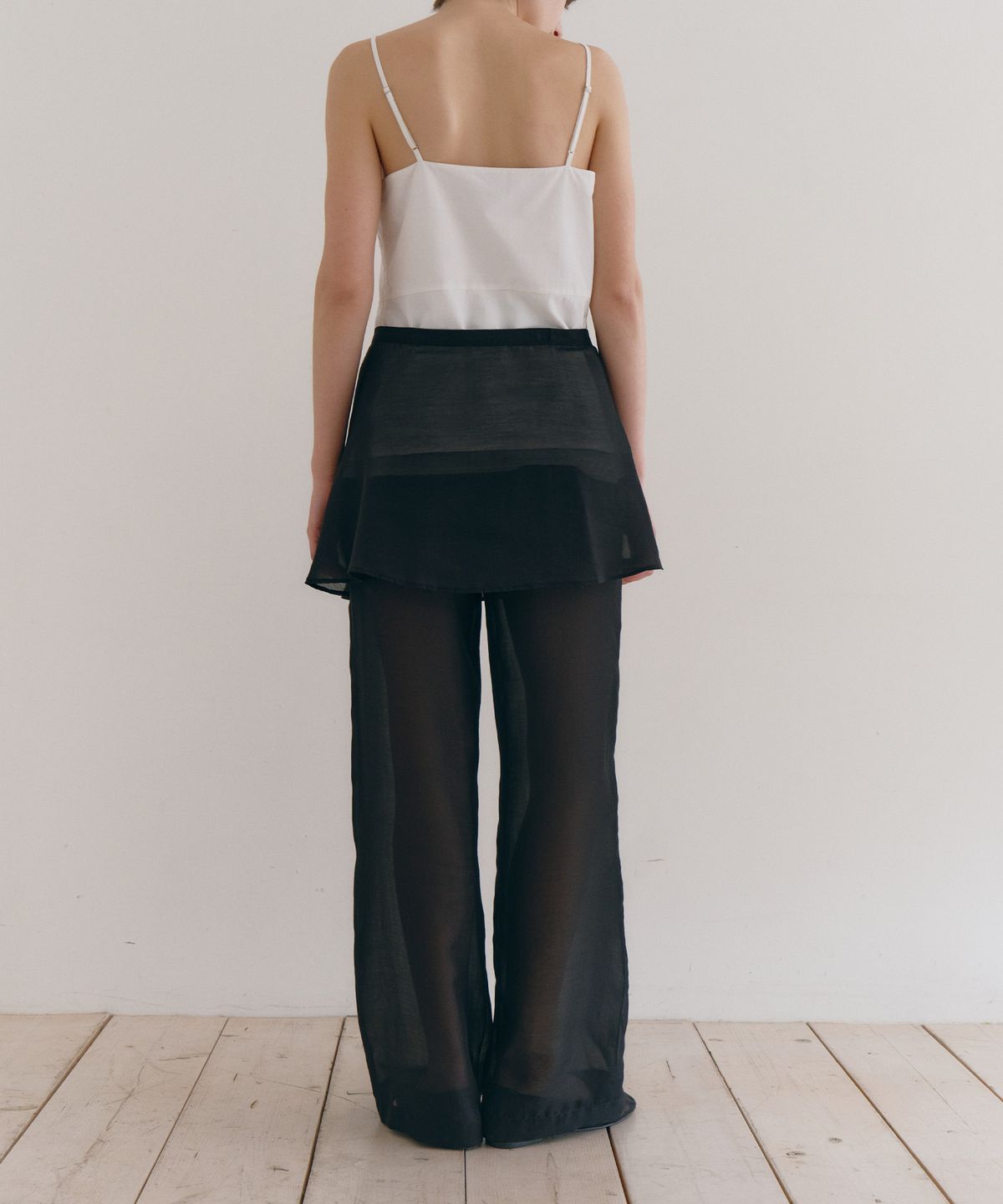 로우타이드(LOW TIDE) SHEER LAYERED SKIRT PANTS [BLACK]