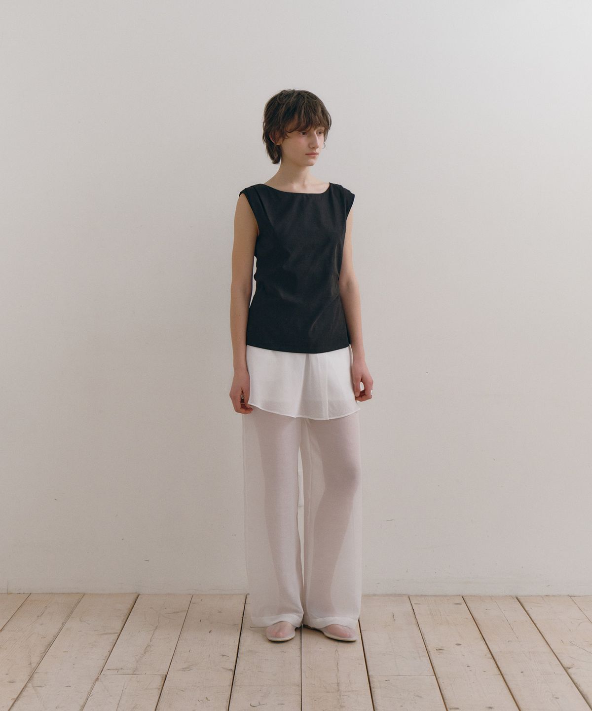 로우타이드(LOW TIDE) SHEER LAYERED SKIRT PANTS [WHITE]