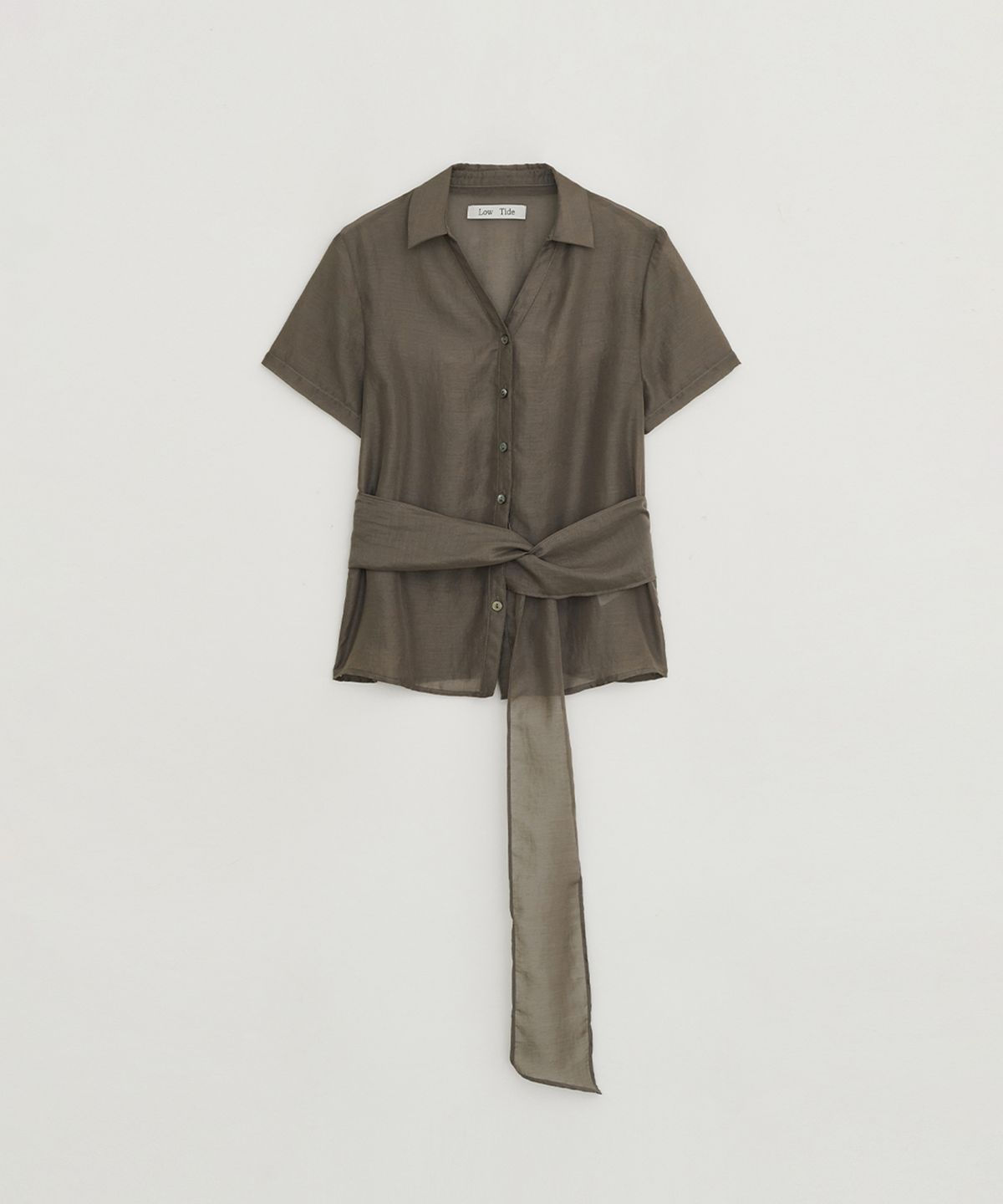 로우타이드(LOW TIDE) SHEER SCARF TIE SHIRT [BROWN]