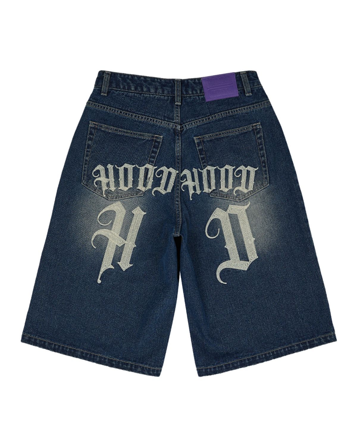 후드후드(HOODHOOD) HD 체인 자수 버뮤다 데님 팬츠 미디엄블루