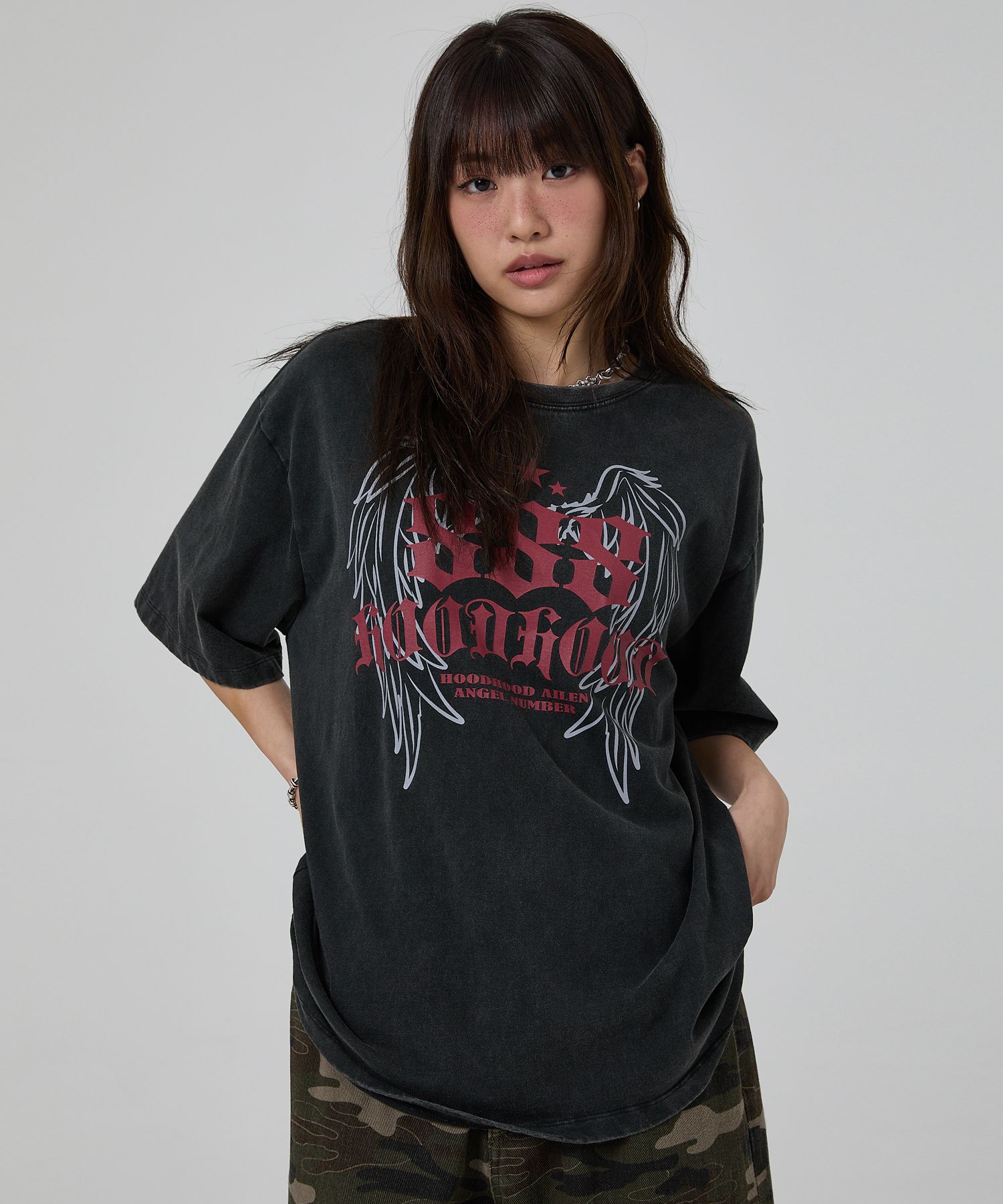HOODHOOD ♥ 888 Angel Graphic Washed T-Shirt /追跡付 MUSINSA | HOODHOOD 888 Angel Graphic Washed Short Sleeve T