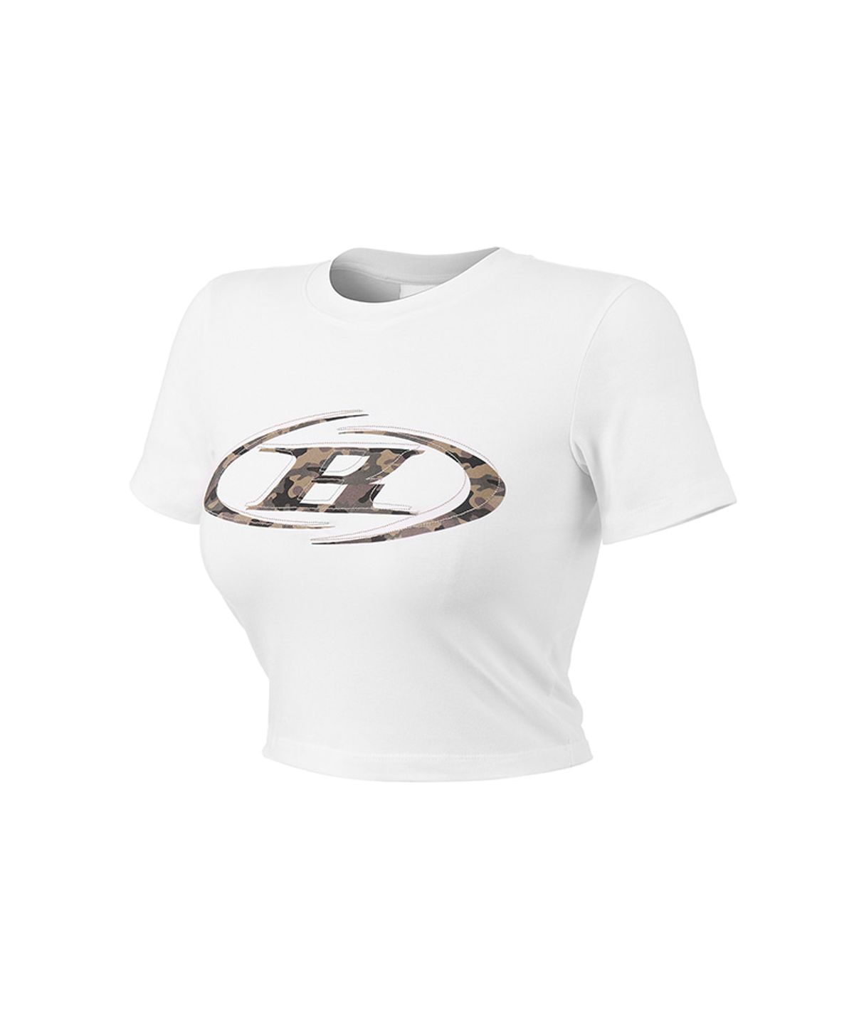 본투윈(BORN TO WIN) W CAMO B LOGO SEMI CROP T-SHIRTS [WHITE]