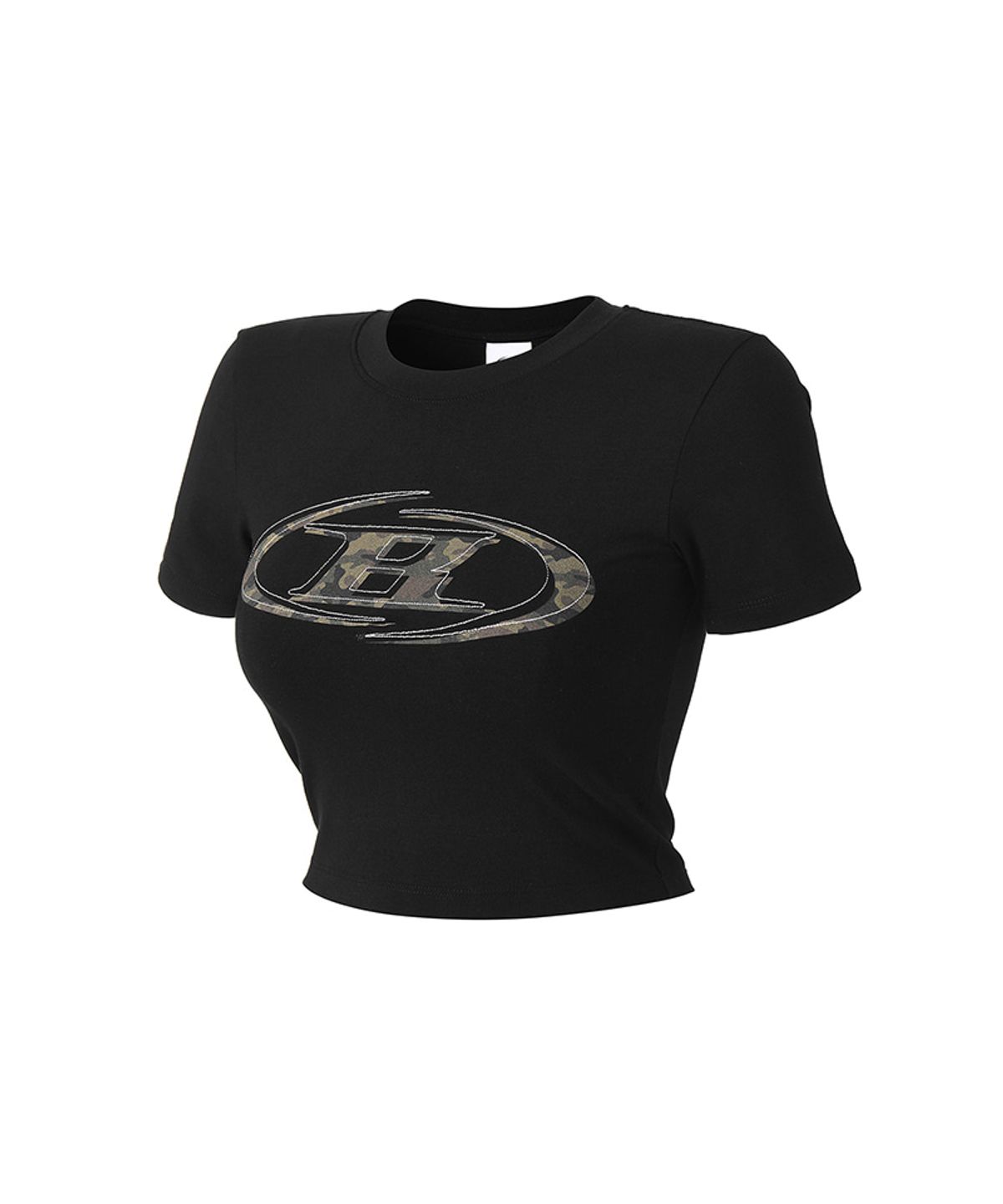 본투윈(BORN TO WIN) W CAMO B LOGO SEMI CROP T-SHIRTS [BLACK]