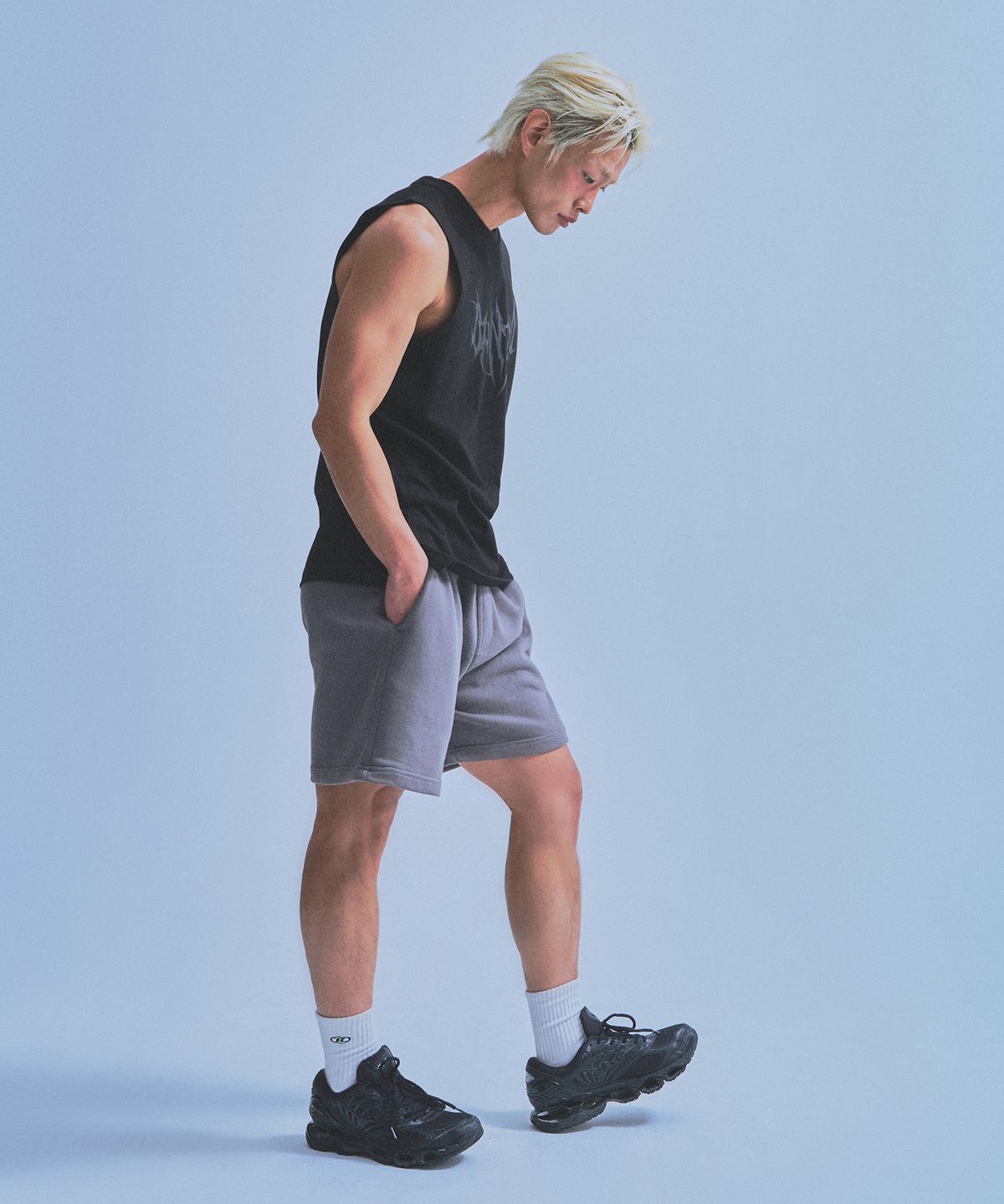 본투윈(BORN TO WIN) CHROME B HALF PANTS_SHORT VER [CHARCOAL]