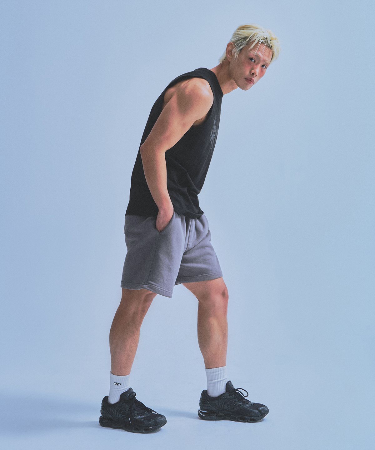 본투윈(BORN TO WIN) CHROME B HALF PANTS_SHORT VER [CHARCOAL]