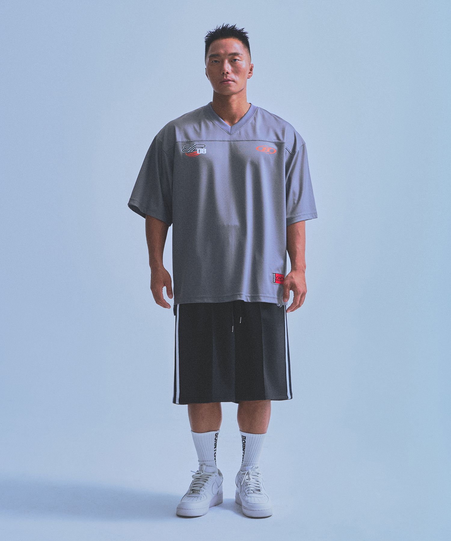 MUSINSA | BORN TO WIN 08 RUGBY JERSEY T-SHIRTS [CHARCOAL]