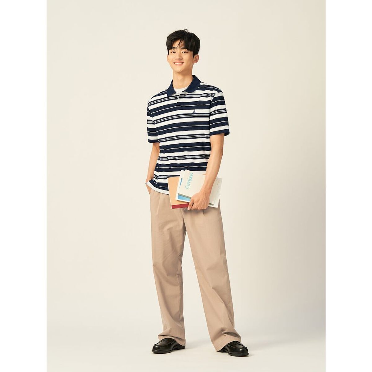 빈폴 멘(BEANPOLE MEN) 스트라이프 칼라넥 반소매 티셔츠  네이비