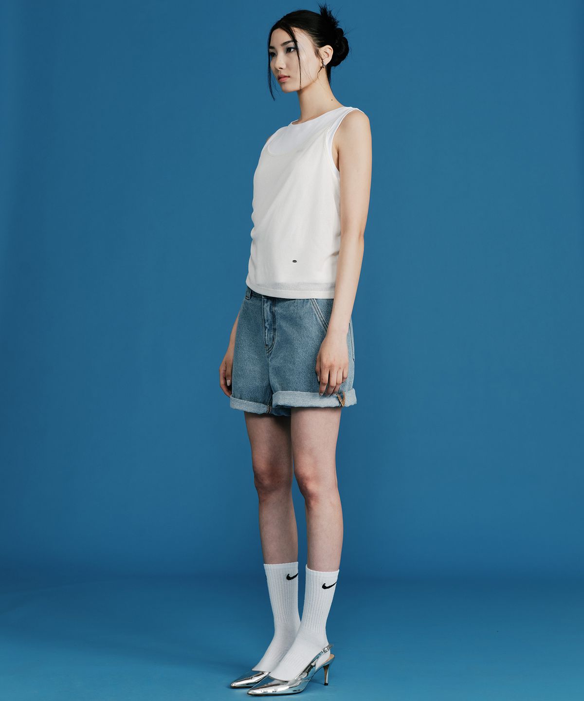 플랙 우먼(PLAC WOMEN) 클래식 데님 쇼츠 M39 미드 블루