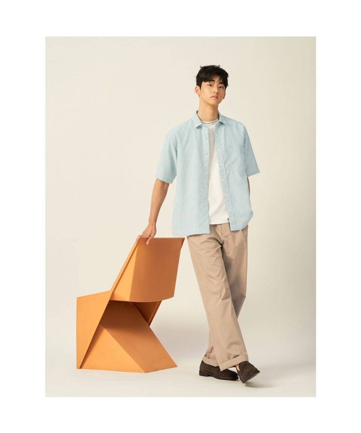 빈폴 멘(BEANPOLE MEN) 폴리 옥스퍼드 스트라이프 반소매 셔츠  그린 (BC5465C52M)