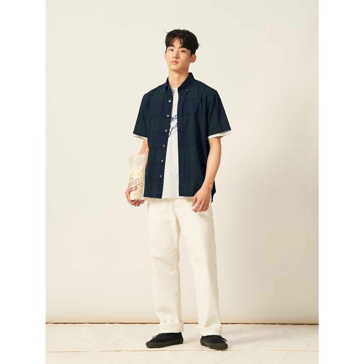 빈폴 멘(BEANPOLE MEN) 코튼 폴리 그리드체크 반소매 셔츠  그린 (BC5465C54M)