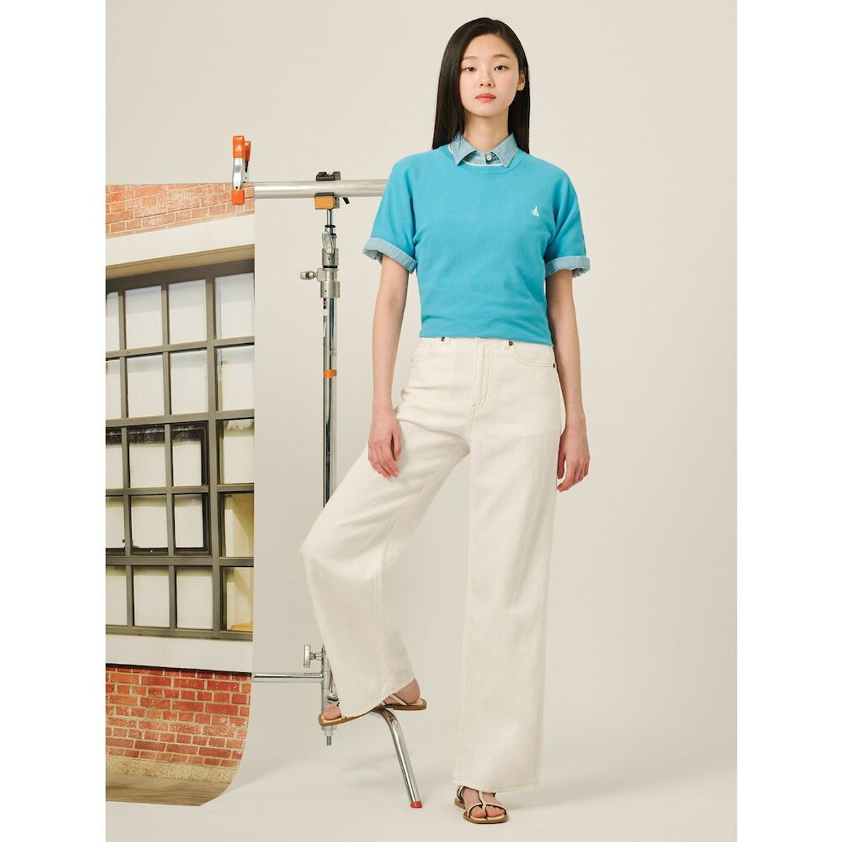 빈폴 레이디스(BEANPOLE LADIES) [빈폴솔솔니트] 코튼실크 라운드넥 홀가먼트 풀오버  스카이블루 (BF5351C07Q)