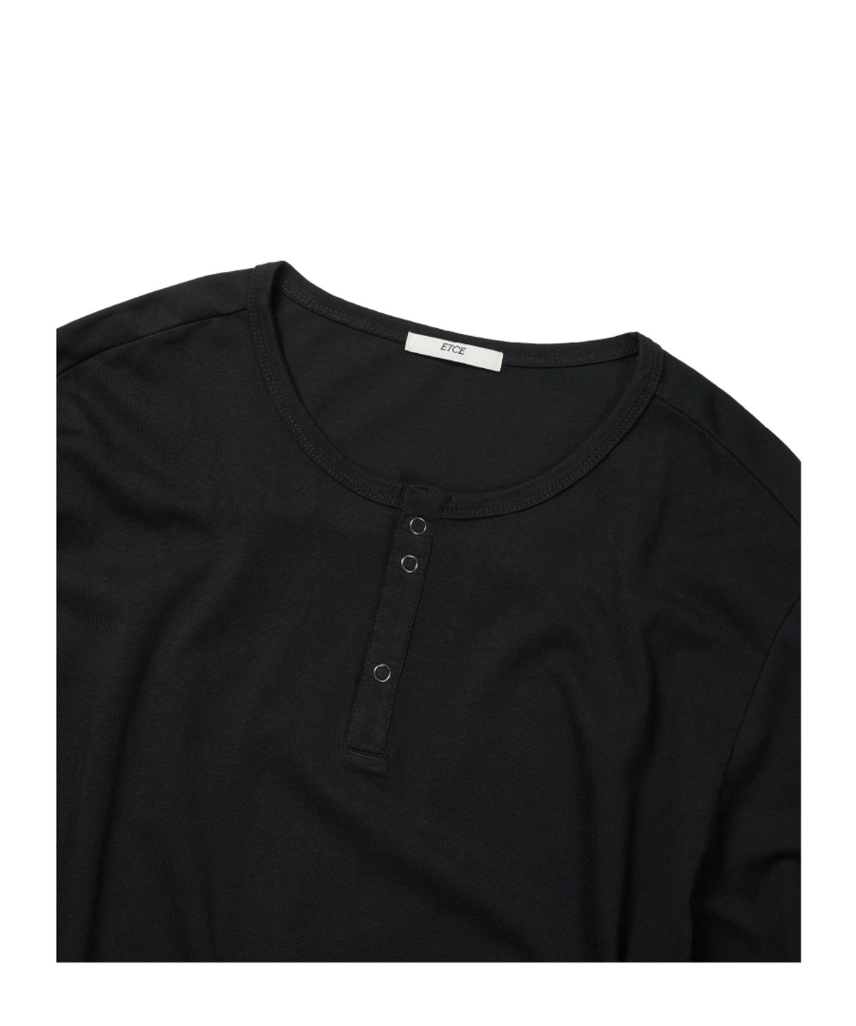 이티씨이(ETCE) SNAP SLEEVE HENLEY NECK TEE (BLACK)