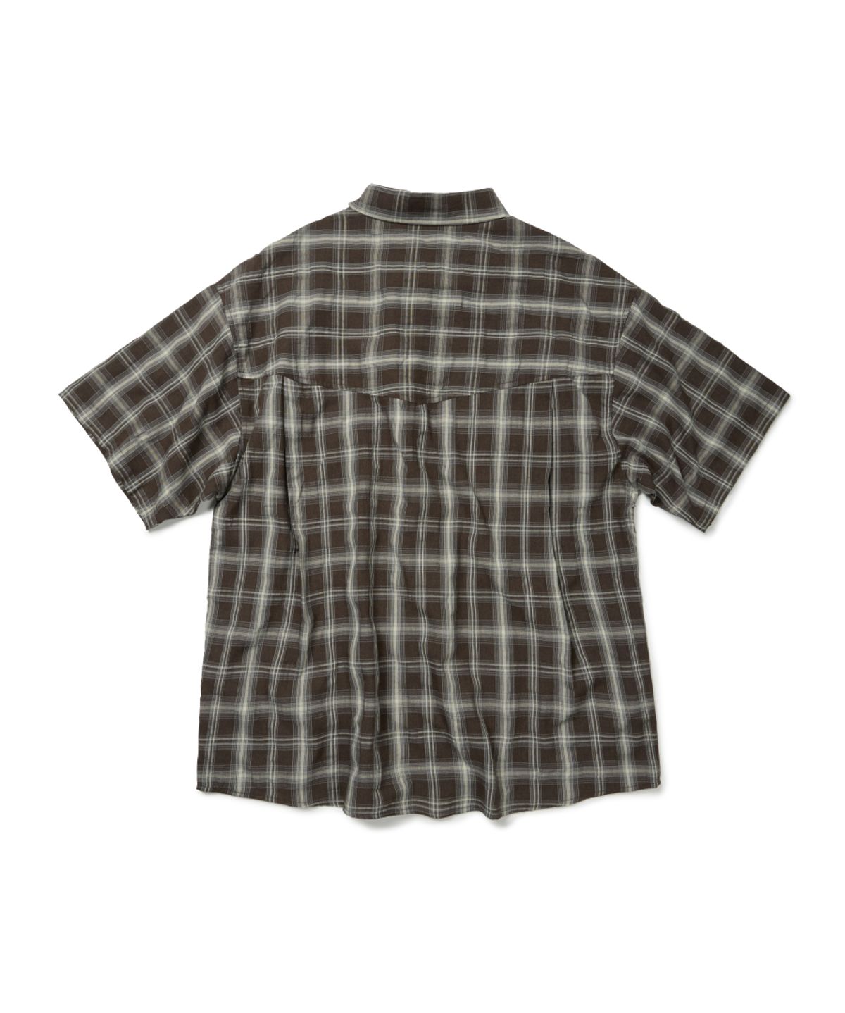 이티씨이(ETCE) TWO POCKET CHECK HALF SHIRT (BROWN)