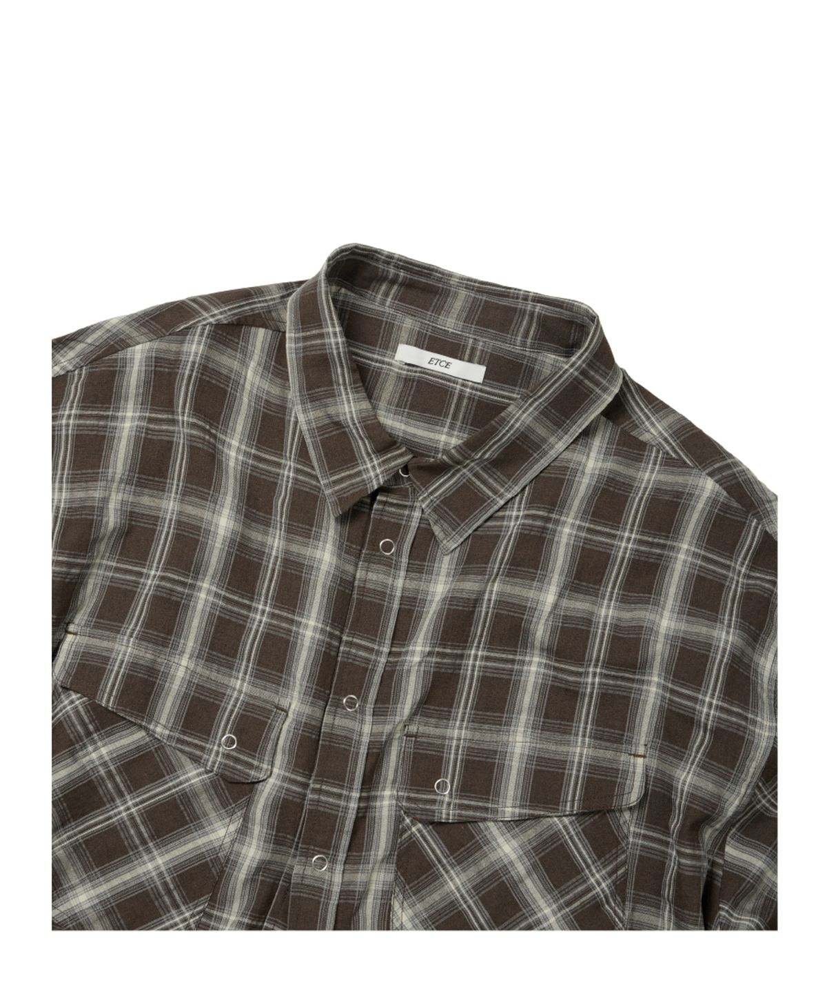 이티씨이(ETCE) TWO POCKET CHECK HALF SHIRT (BROWN)