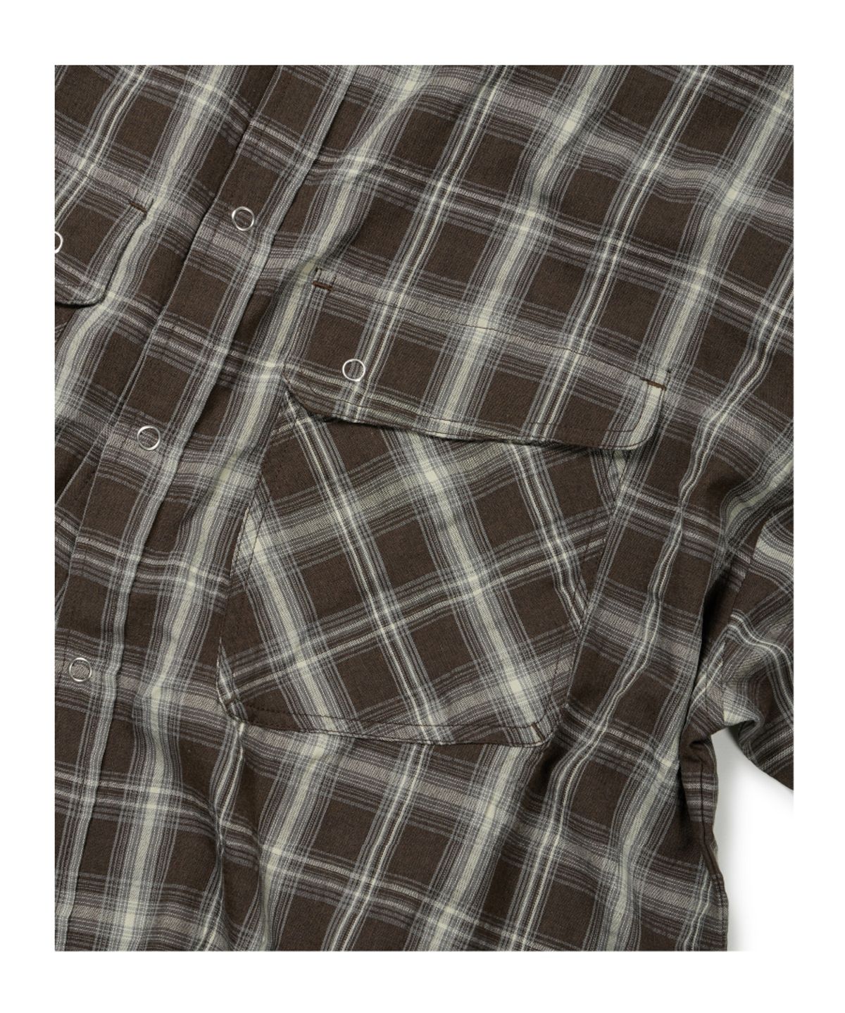 이티씨이(ETCE) TWO POCKET CHECK HALF SHIRT (BROWN)